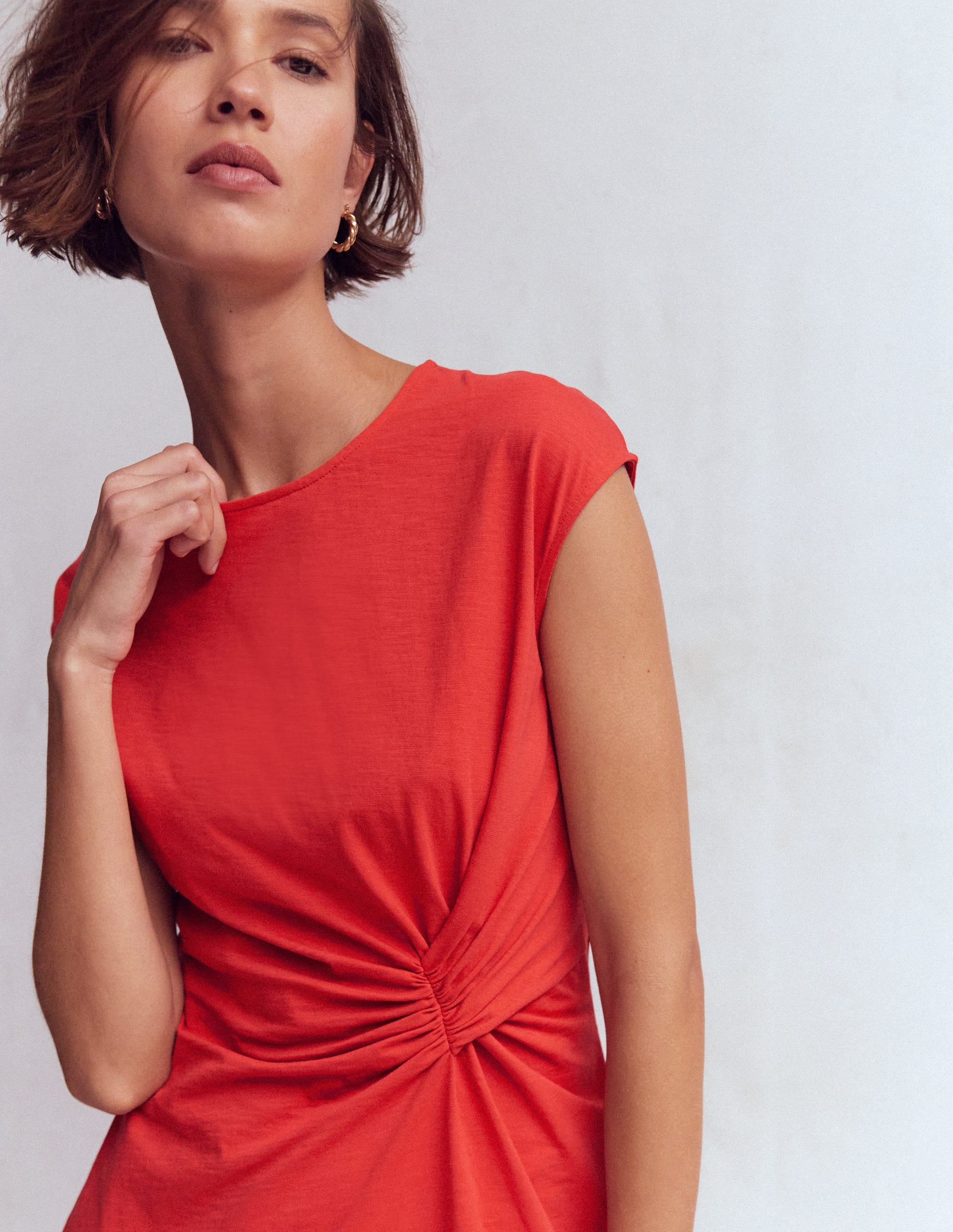 Delilah Twist Short Dress-Red Coral - Image 2