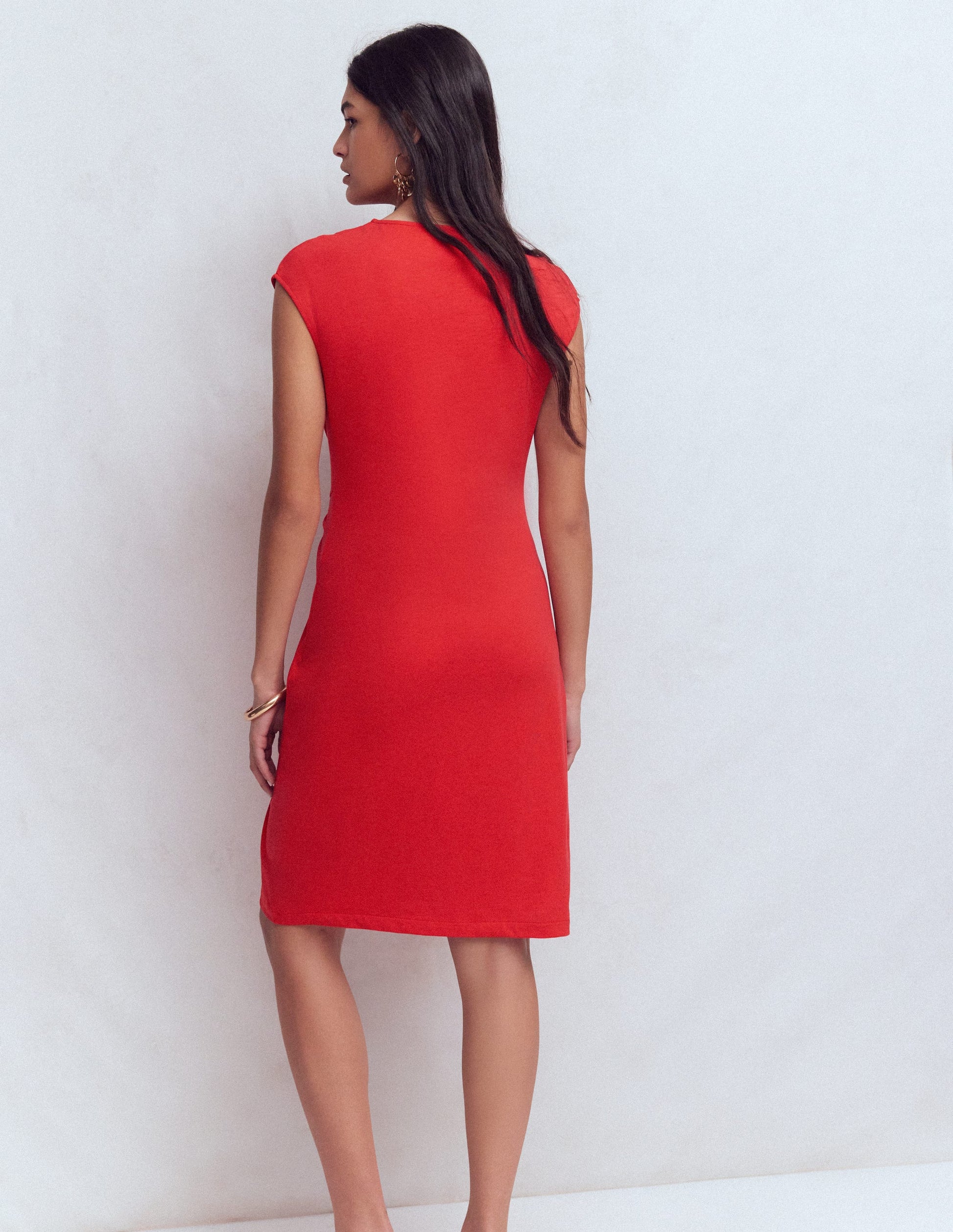 Delilah Twist Short Dress-Red Coral