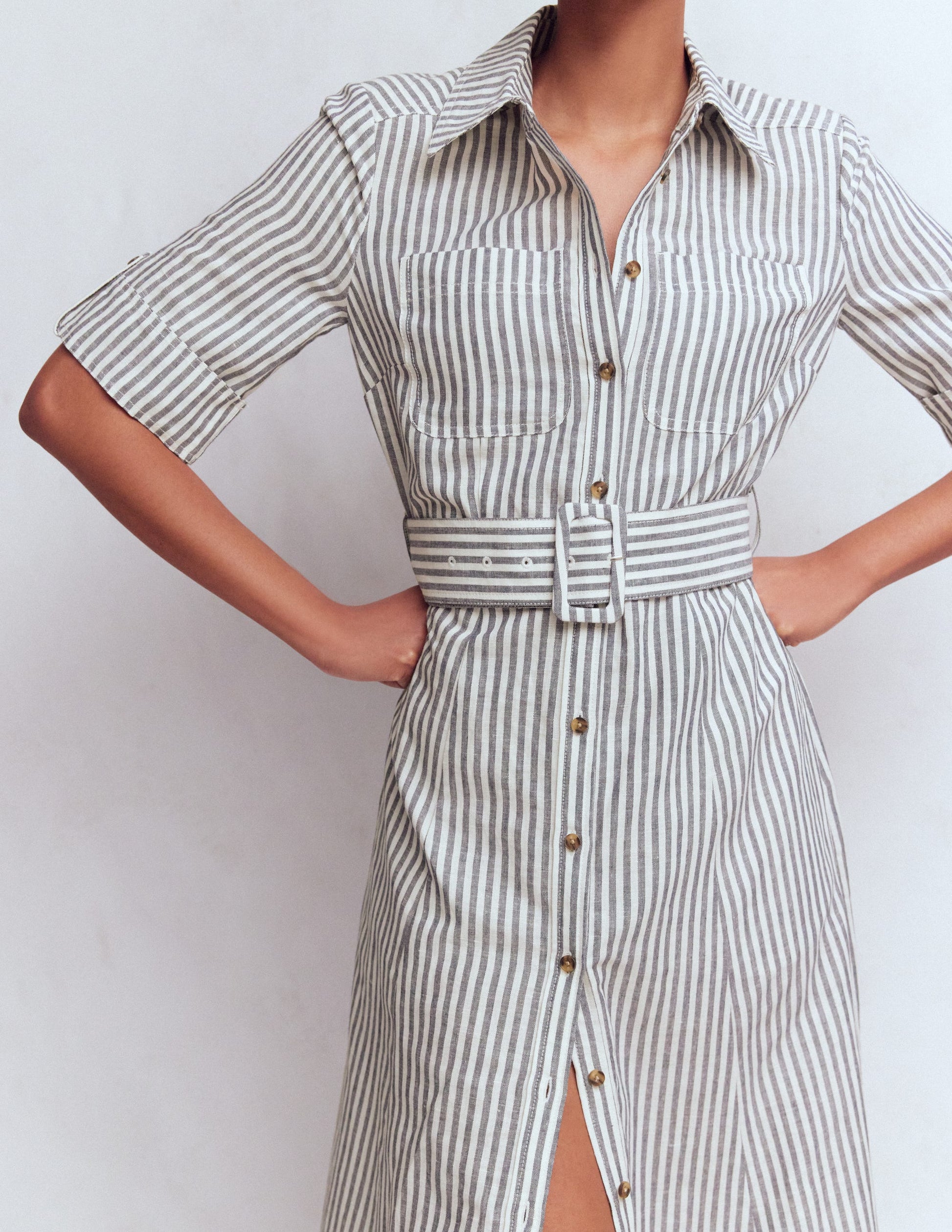 Ora Linen Blend Shirt Dress-Navy Ivory Stripe | Boden USA Ora Linen Blend Shirt Dress-Navy Ivory Stripe | Boden USA