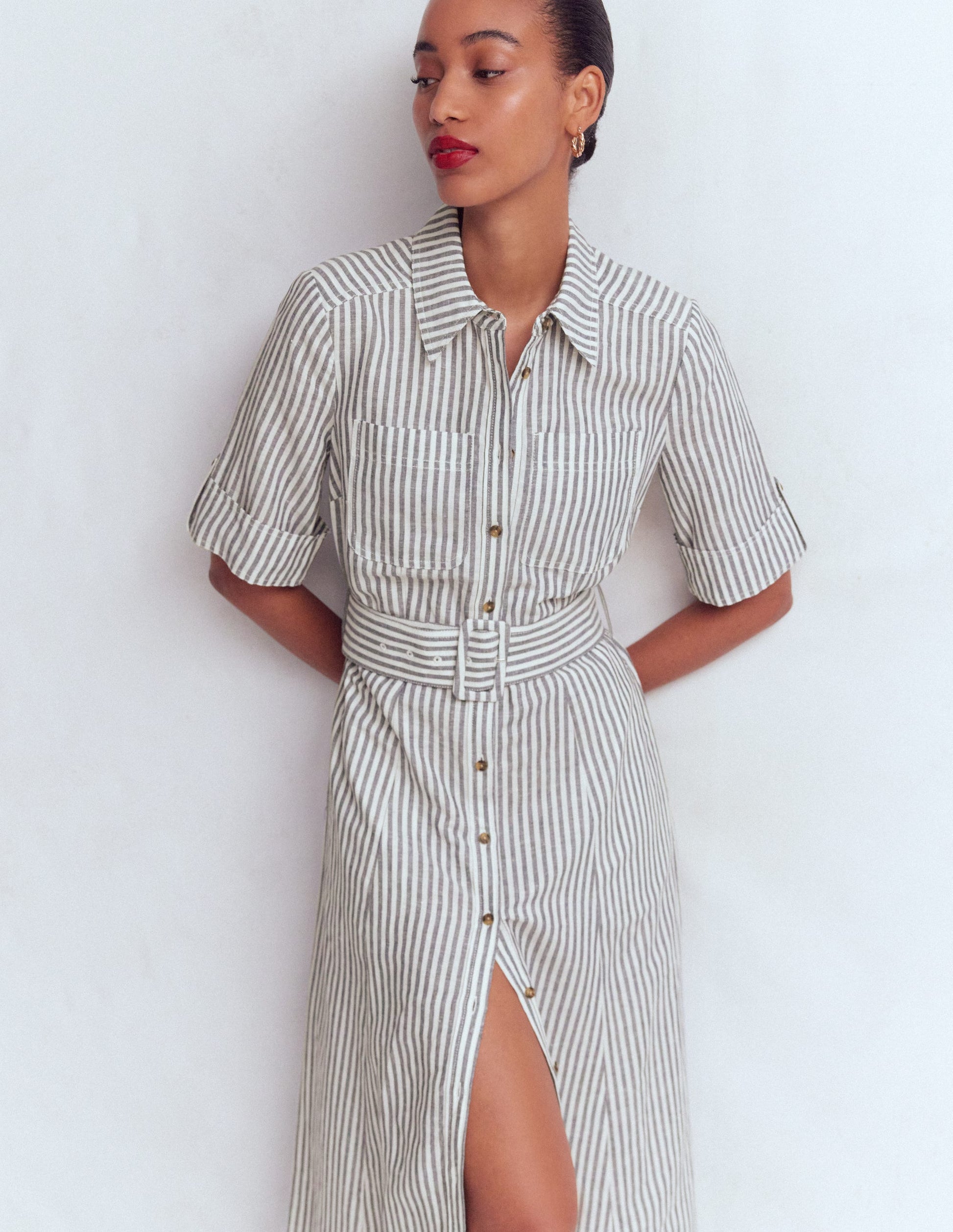 Ora Linen Blend Shirt Dress-Navy Ivory Stripe | Boden USA Ora Linen Blend Shirt Dress-Navy Ivory Stripe | Boden USA