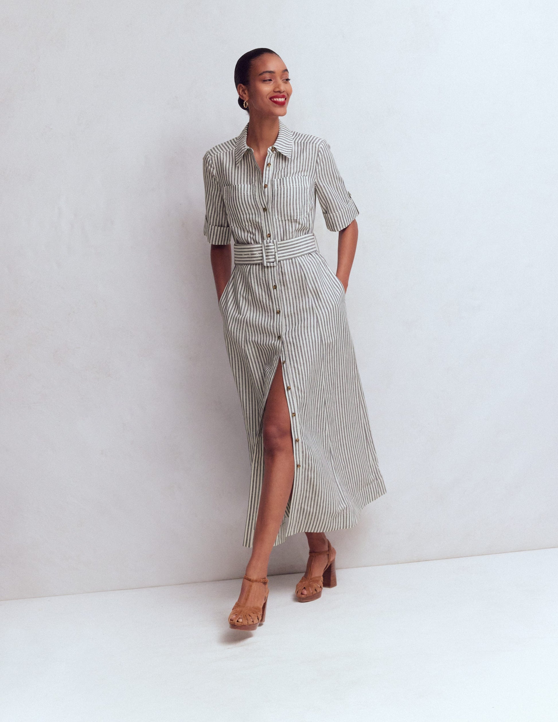 Ora Linen Blend Shirt Dress-Navy Ivory Stripe | Boden USA Ora Linen Blend Shirt Dress-Navy Ivory Stripe | Boden USA