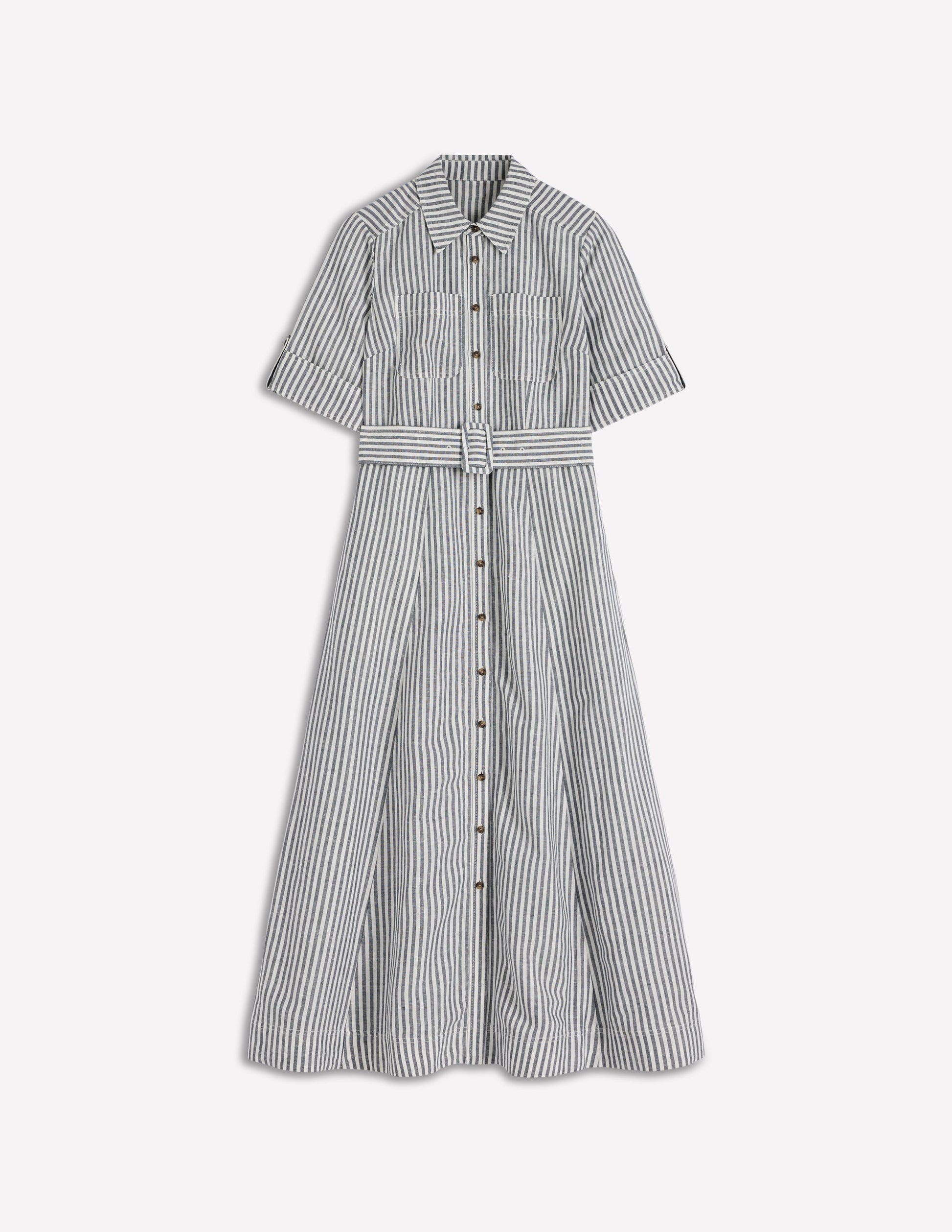 Ora Linen Blend Shirt Dress-Navy Ivory Stripe | Boden USA Ora Linen Blend Shirt Dress-Navy Ivory Stripe | Boden USA