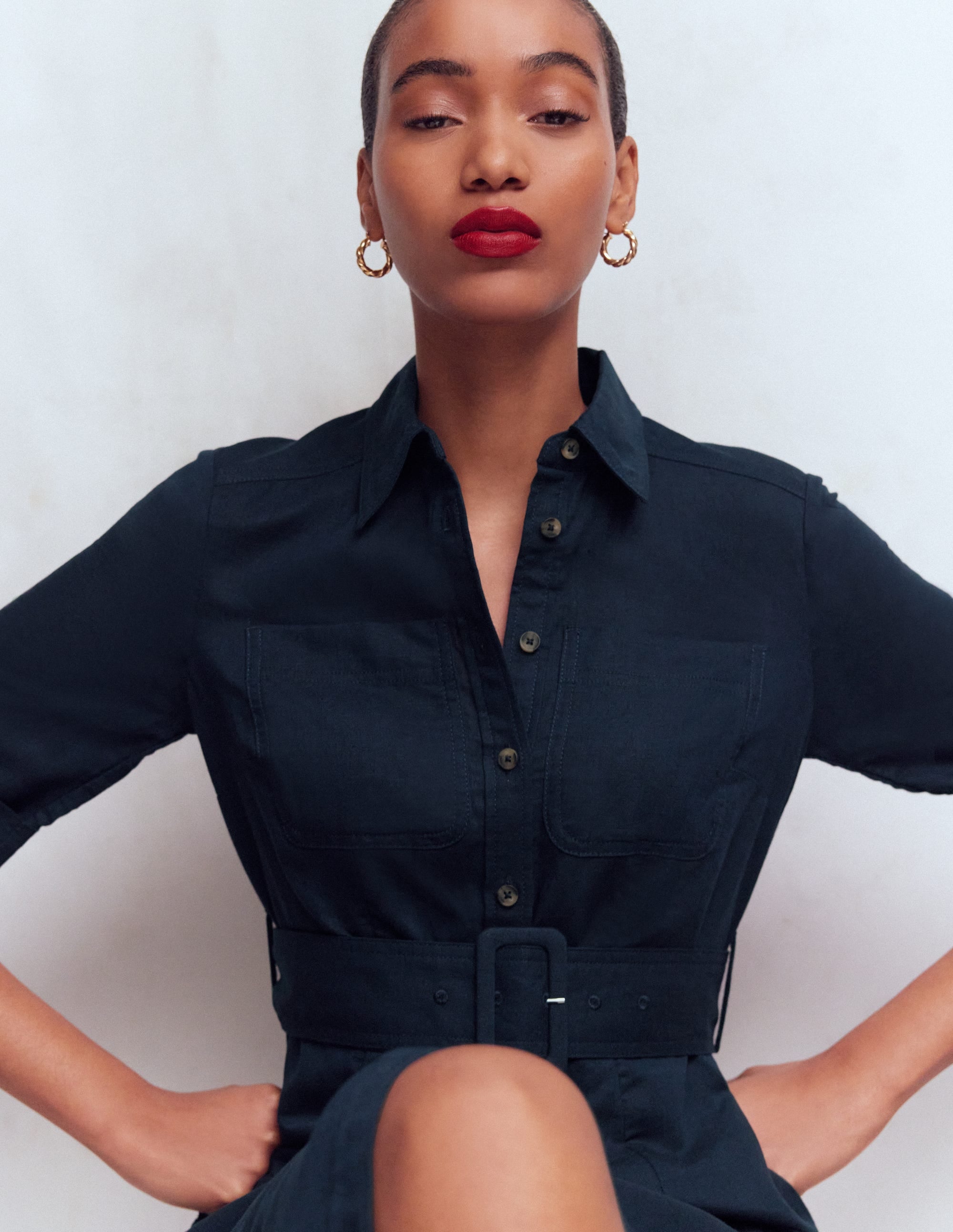 Ora Linen Blend Shirt Dress - Navy