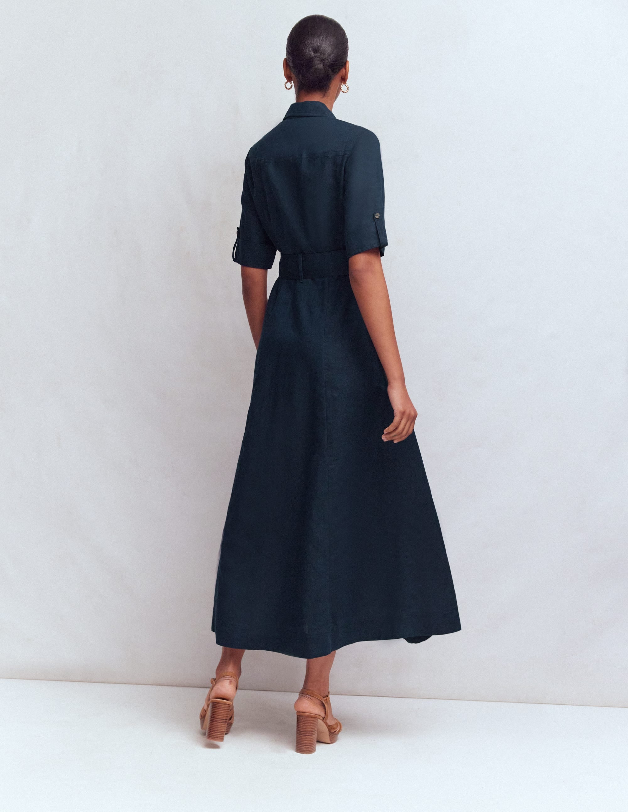 Ora Linen Blend Shirt Dress - Navy | Boden USA