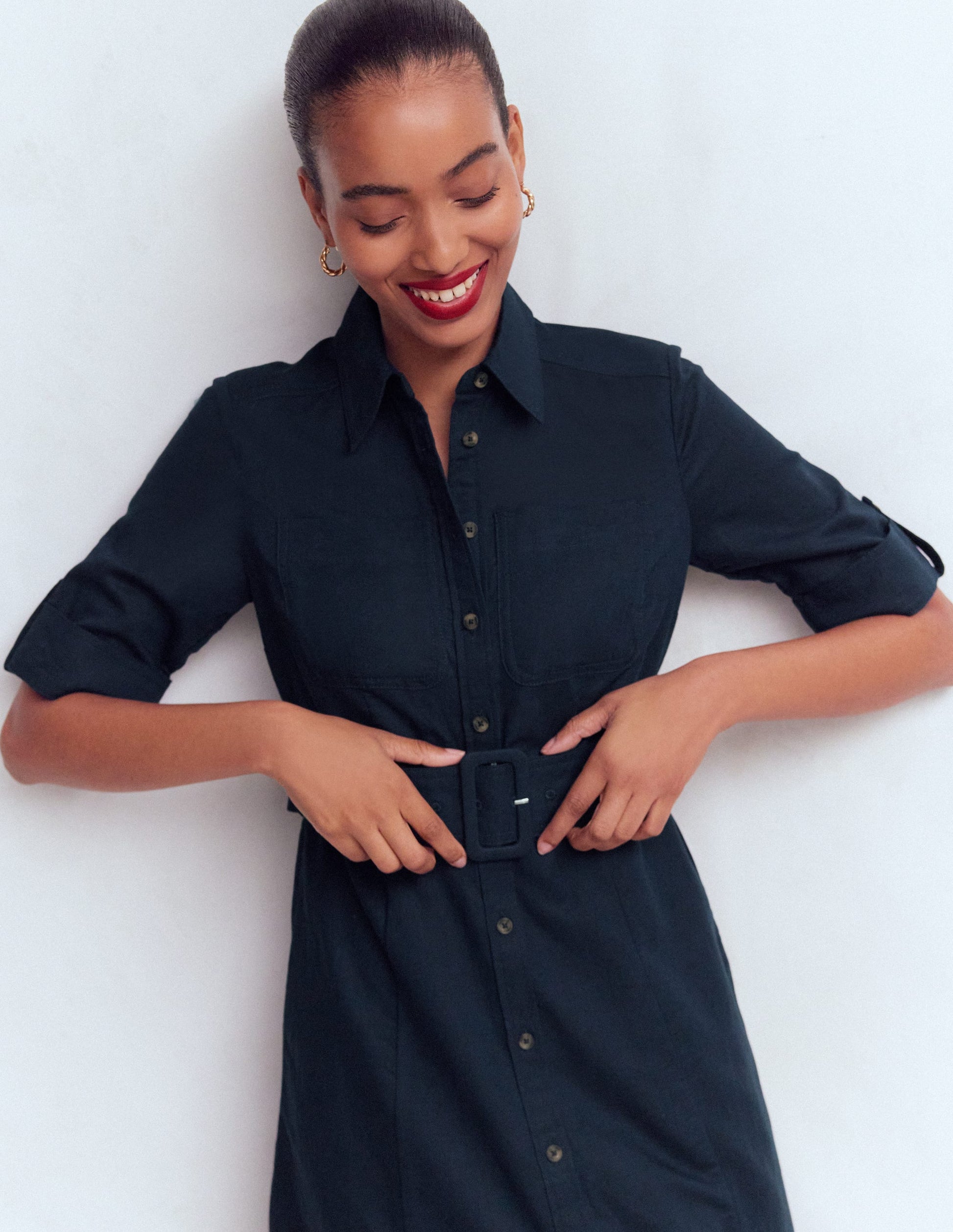Ora Linen Blend Shirt Dress-Navy | Boden USA Ora Linen Blend Shirt Dress-Navy | Boden USA
