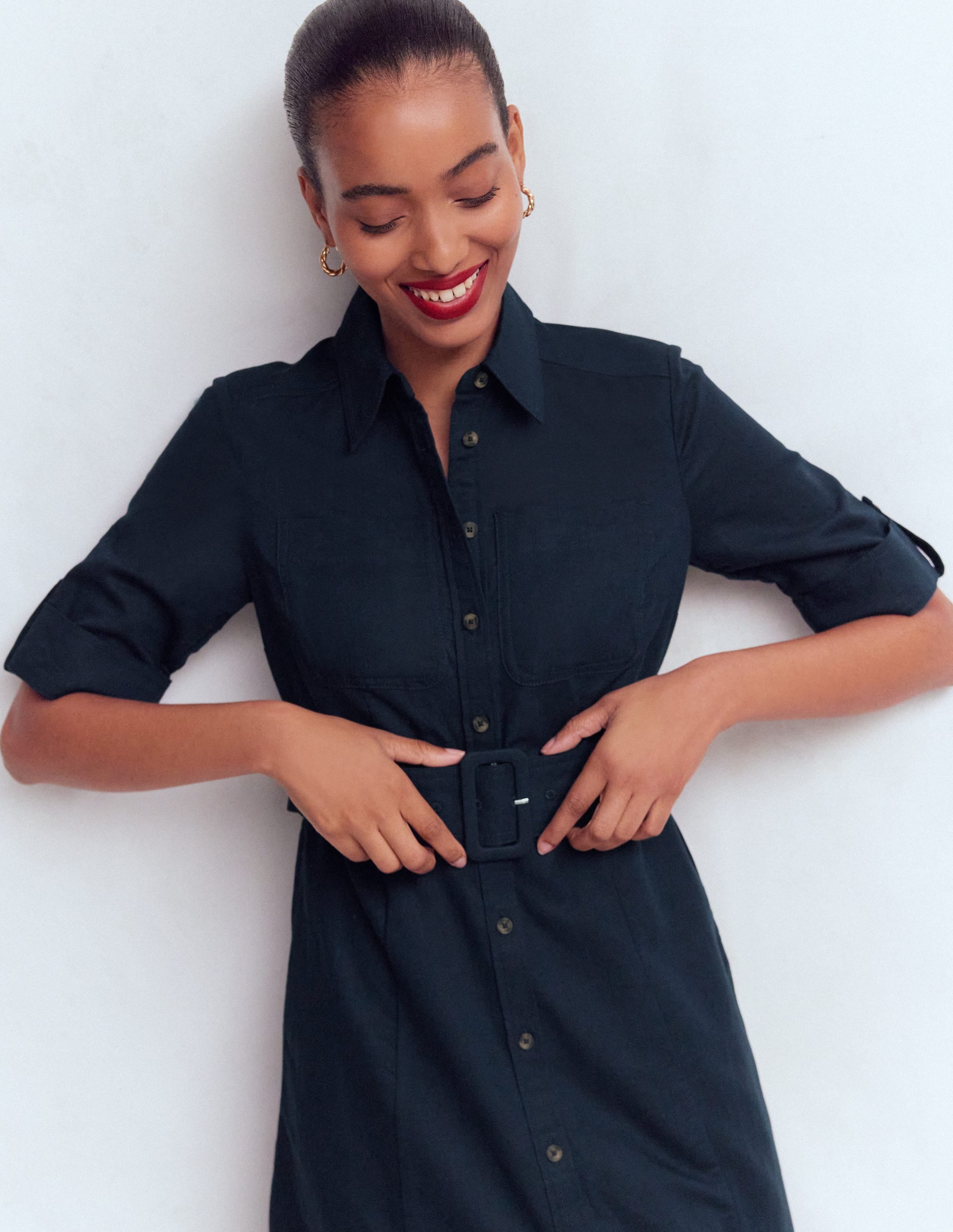 Ora Linen Blend Shirt Dress - Navy