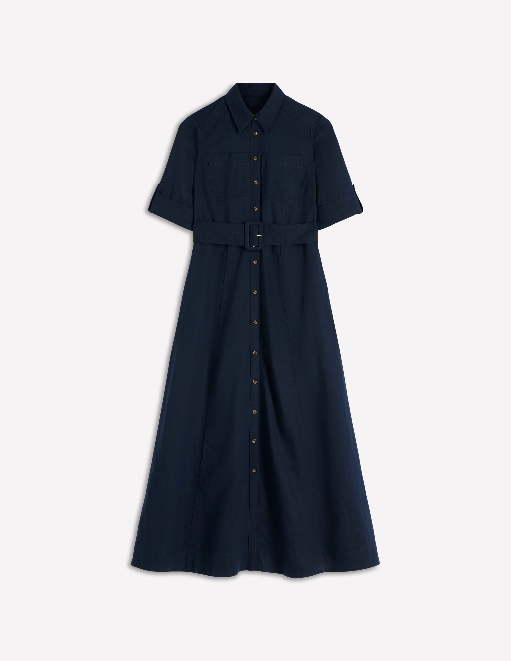Ora Linen Blend Shirt Dress-Navy | Boden USA