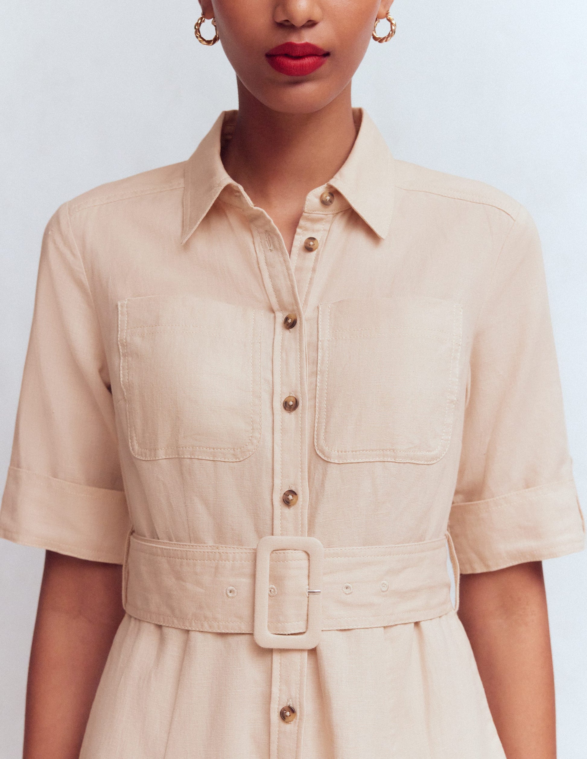 Ora Linen Blend Shirt Dress-Coffee-3