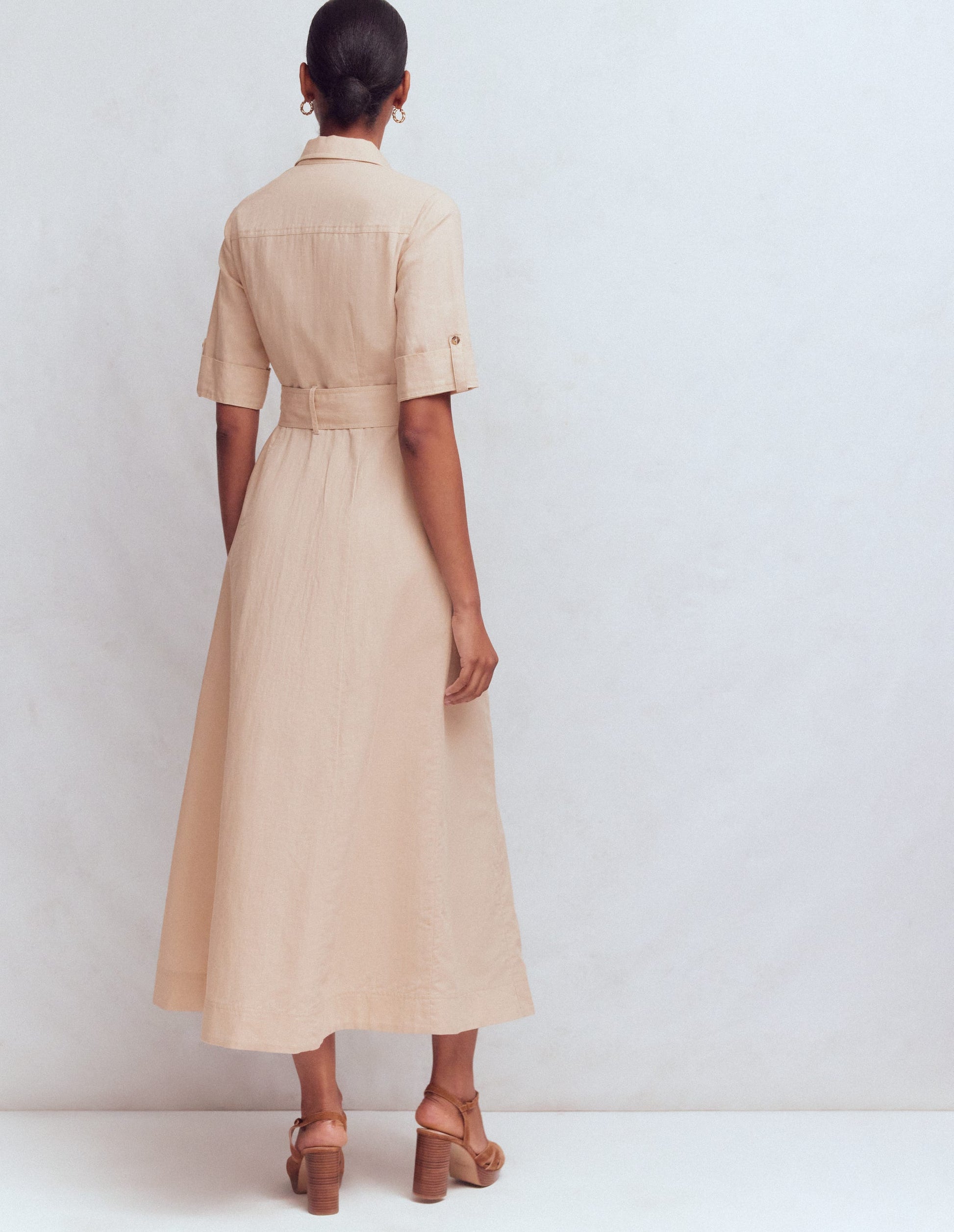 Ora Linen Blend Shirt Dress-Coffee-4