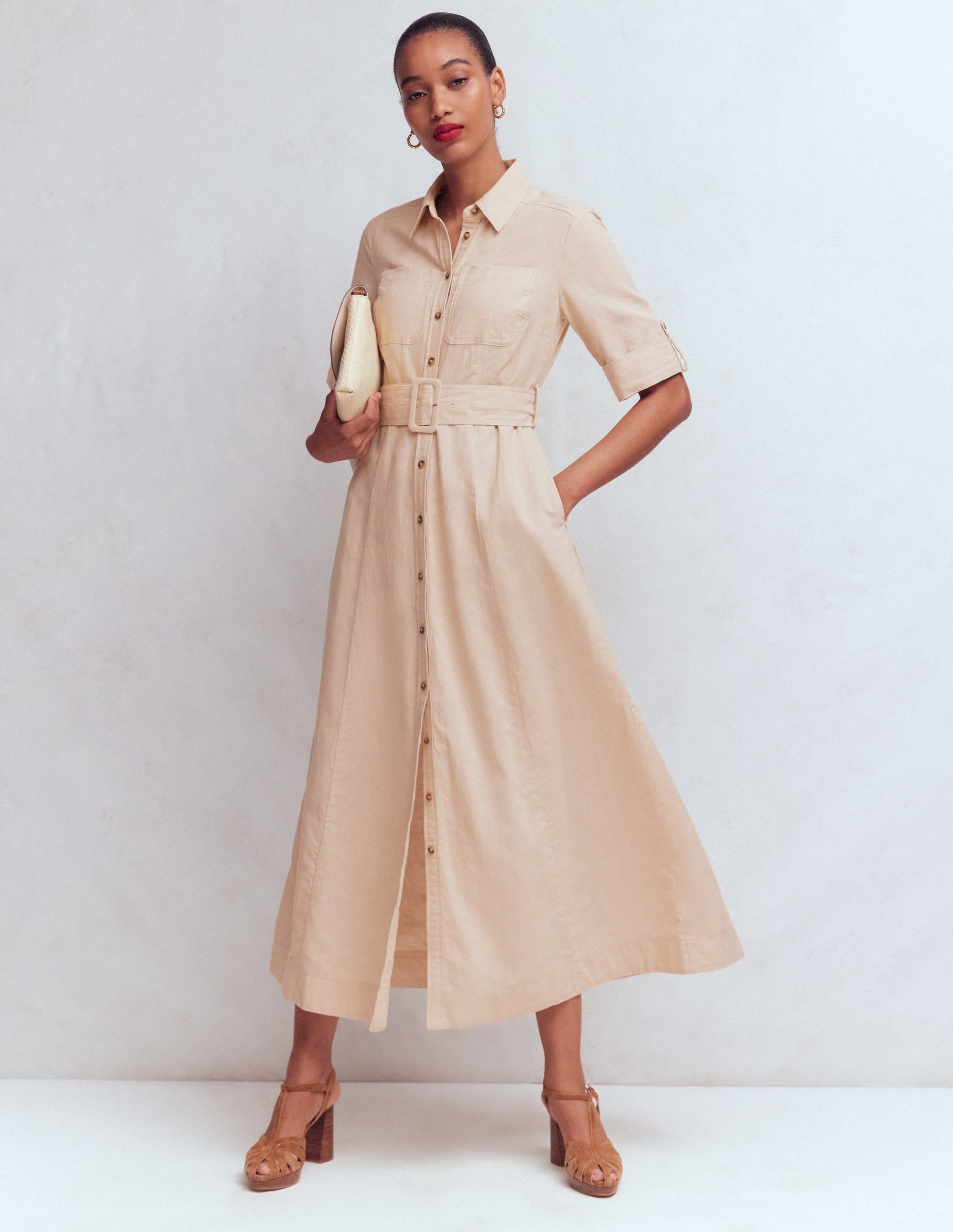 Ora Linen Blend Shirt Dress-Coffee - Image 5