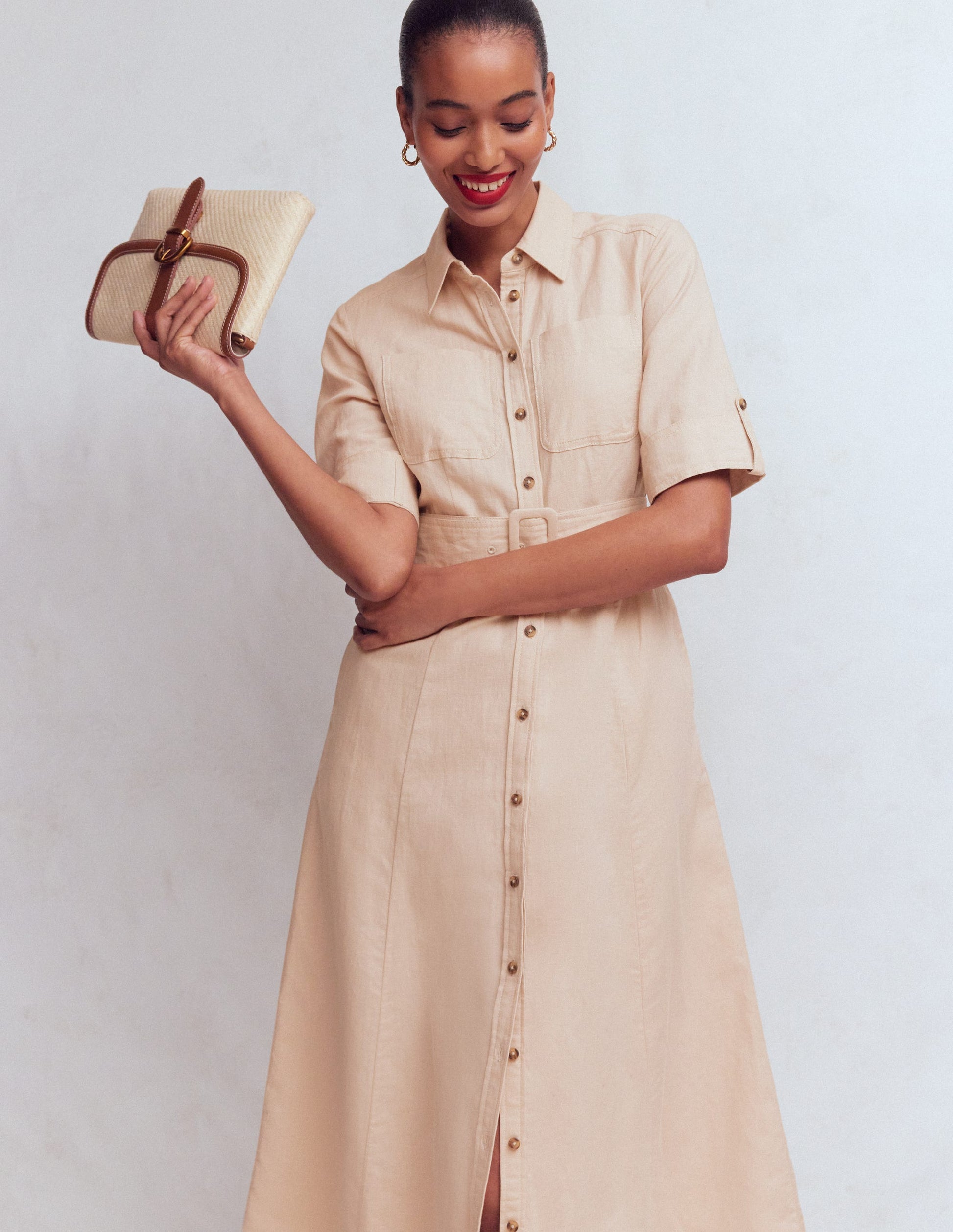 Ora Linen Blend Shirt Dress-Coffee-7