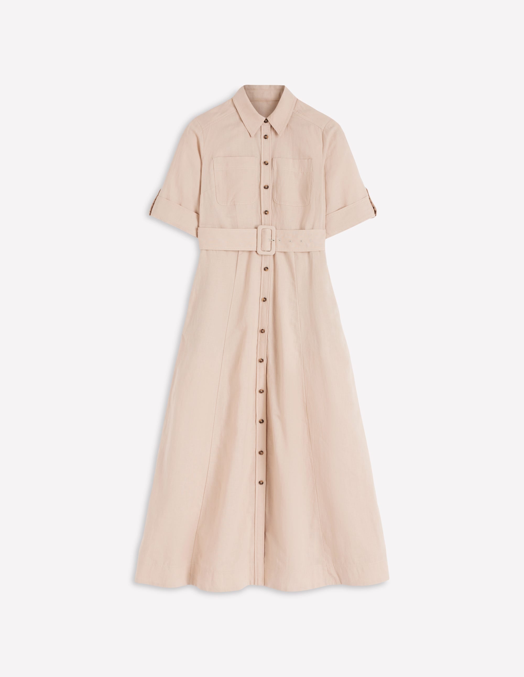 Ora Linen Blend Shirt Dress-Coffee - Image 8