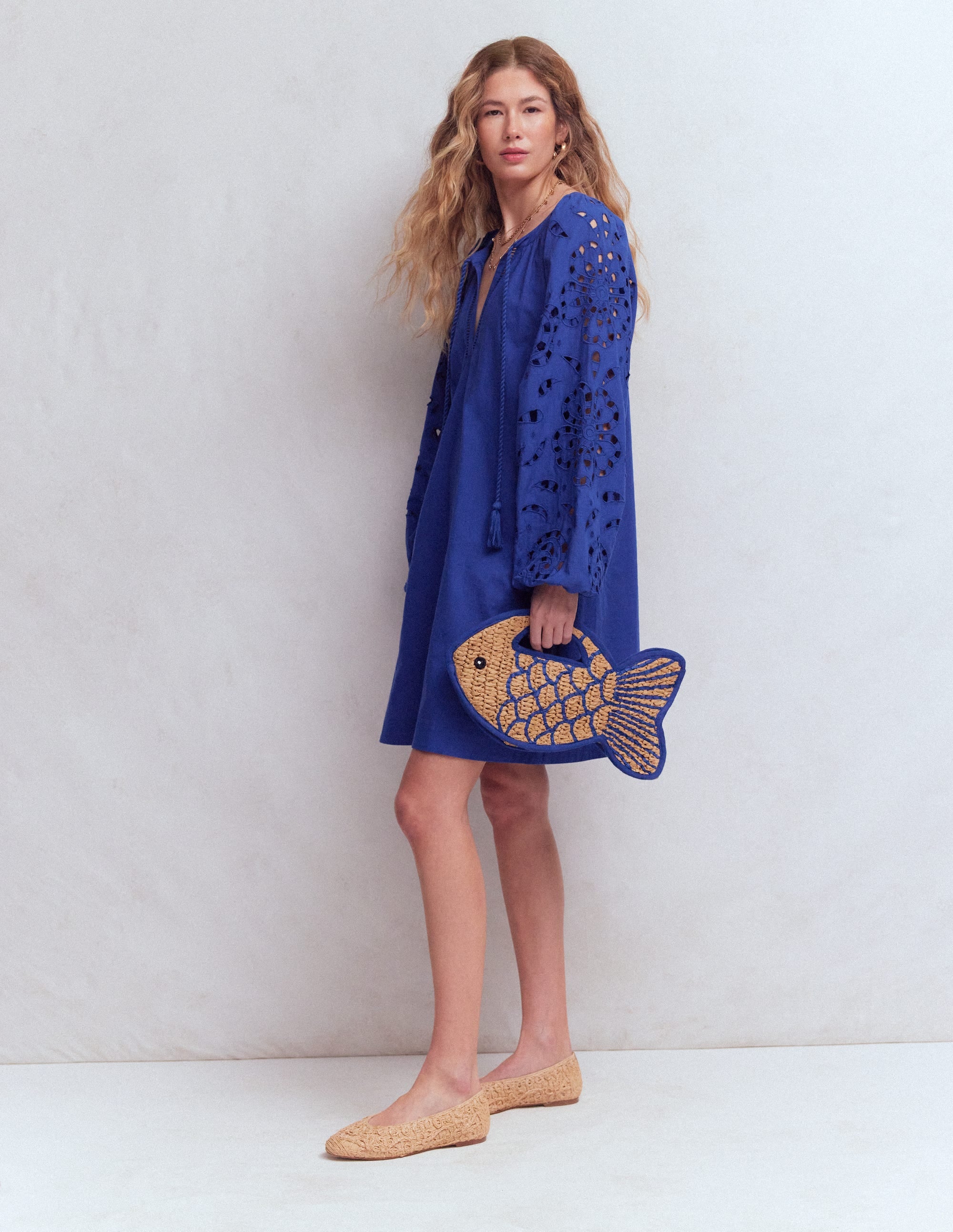 Embroidered Sleeve Kaftan-Blue Embroidery - Image 1