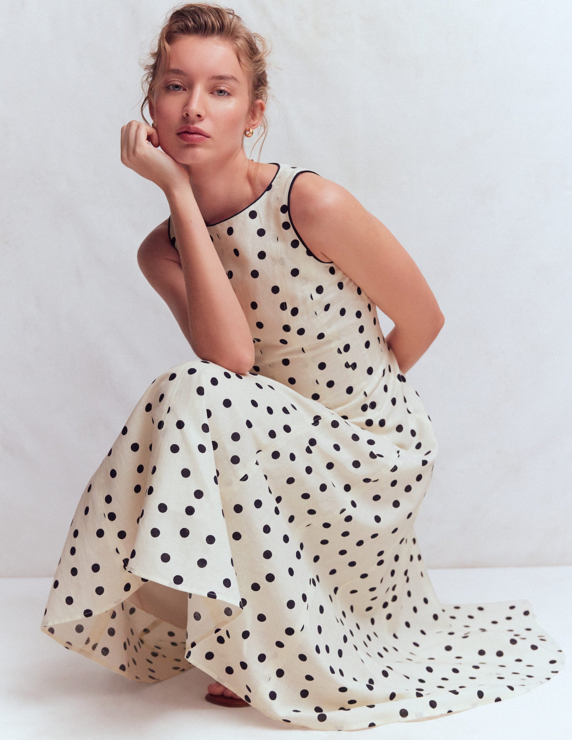 Annet Linen Blend Midi Dress-Ivory Painted Dot Spaced | Boden USA Annet Linen Blend Midi Dress-Ivory Painted Dot Spaced | Boden USA