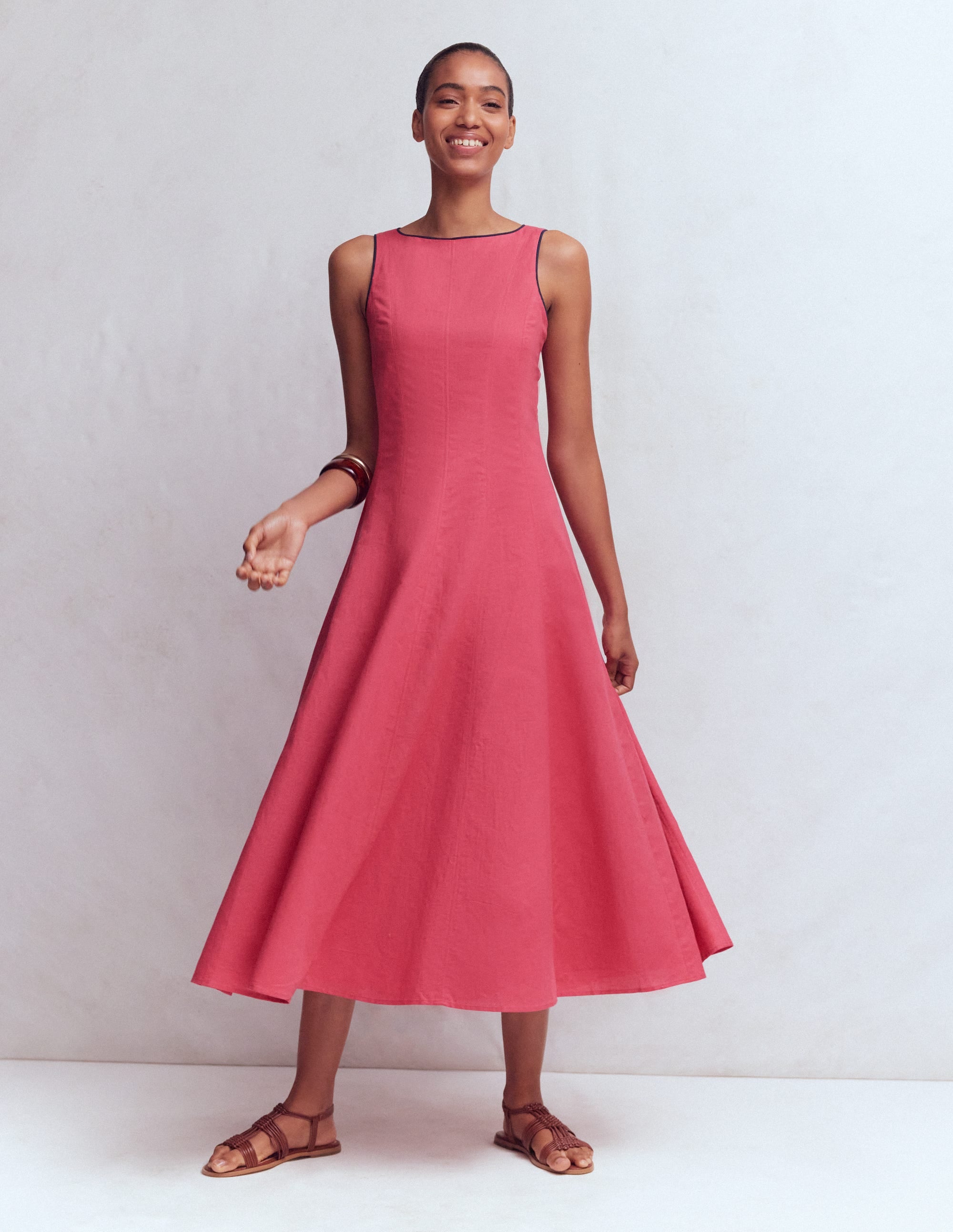 Boden Women's Annet Linen Blend Midi Dress in Pink