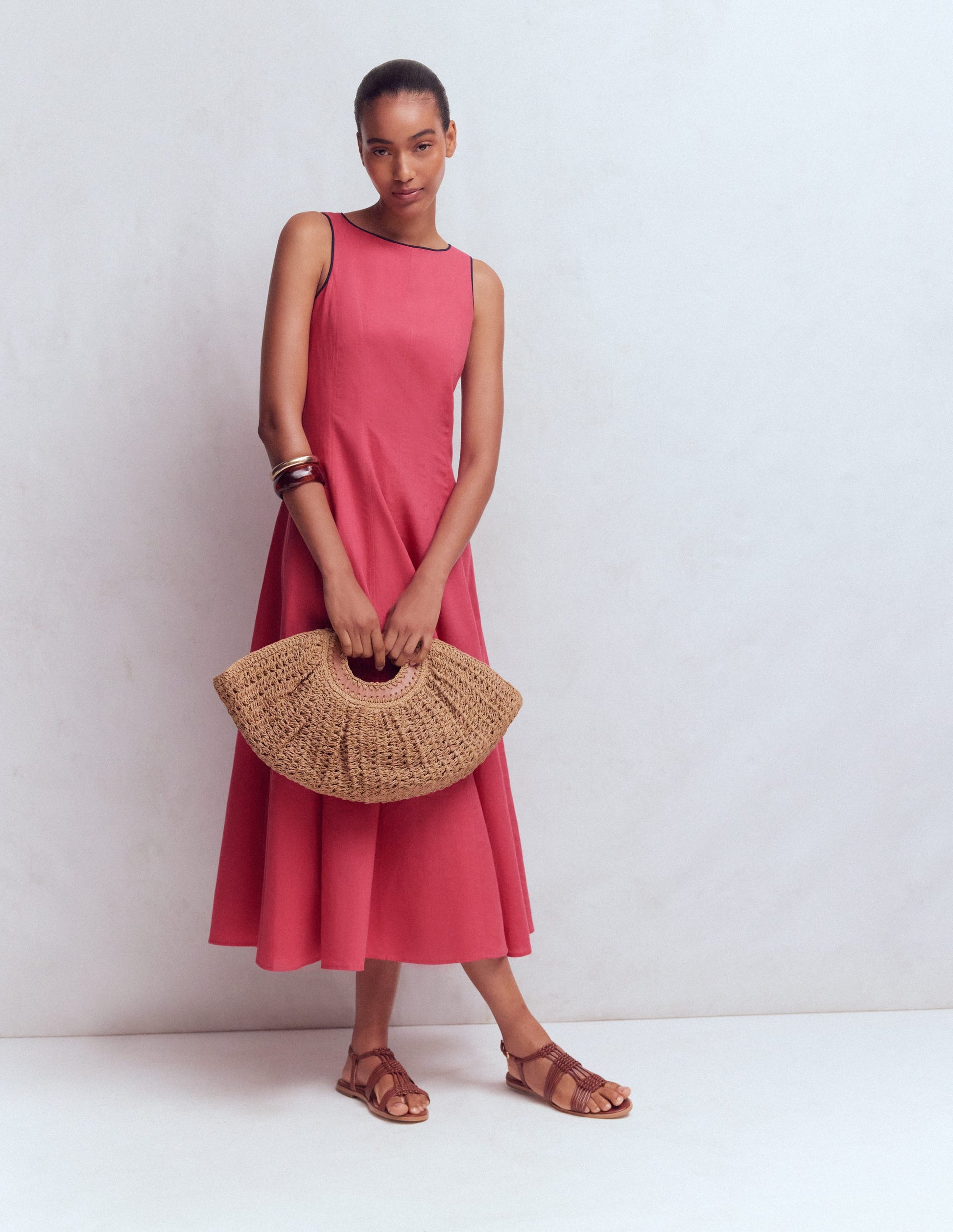 Boden Women's Annet Linen Blend Midi Dress in Pink | Size 16/18 Boden Women's Annet Linen Blend Midi Dress in Pink | Size 16/18