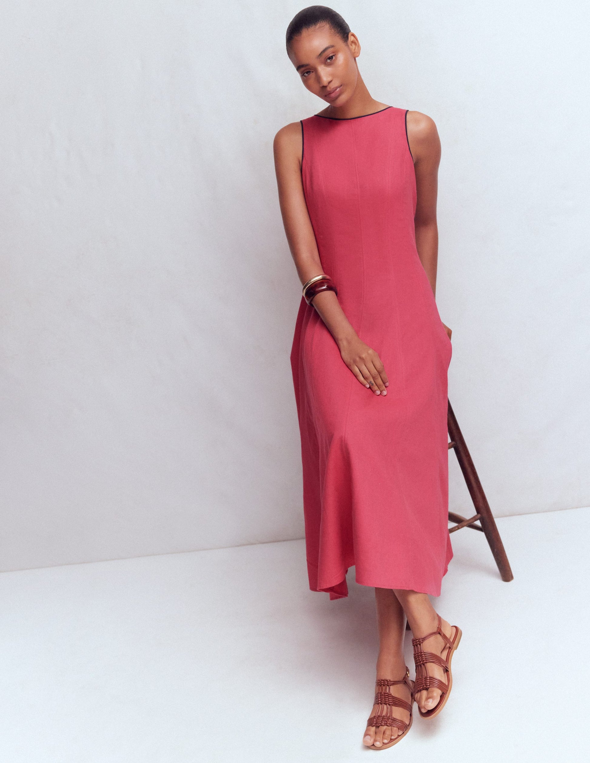 Boden Women's Annet Linen Blend Midi Dress in Pink | Size 16/18 Boden Women's Annet Linen Blend Midi Dress in Pink | Size 16/18