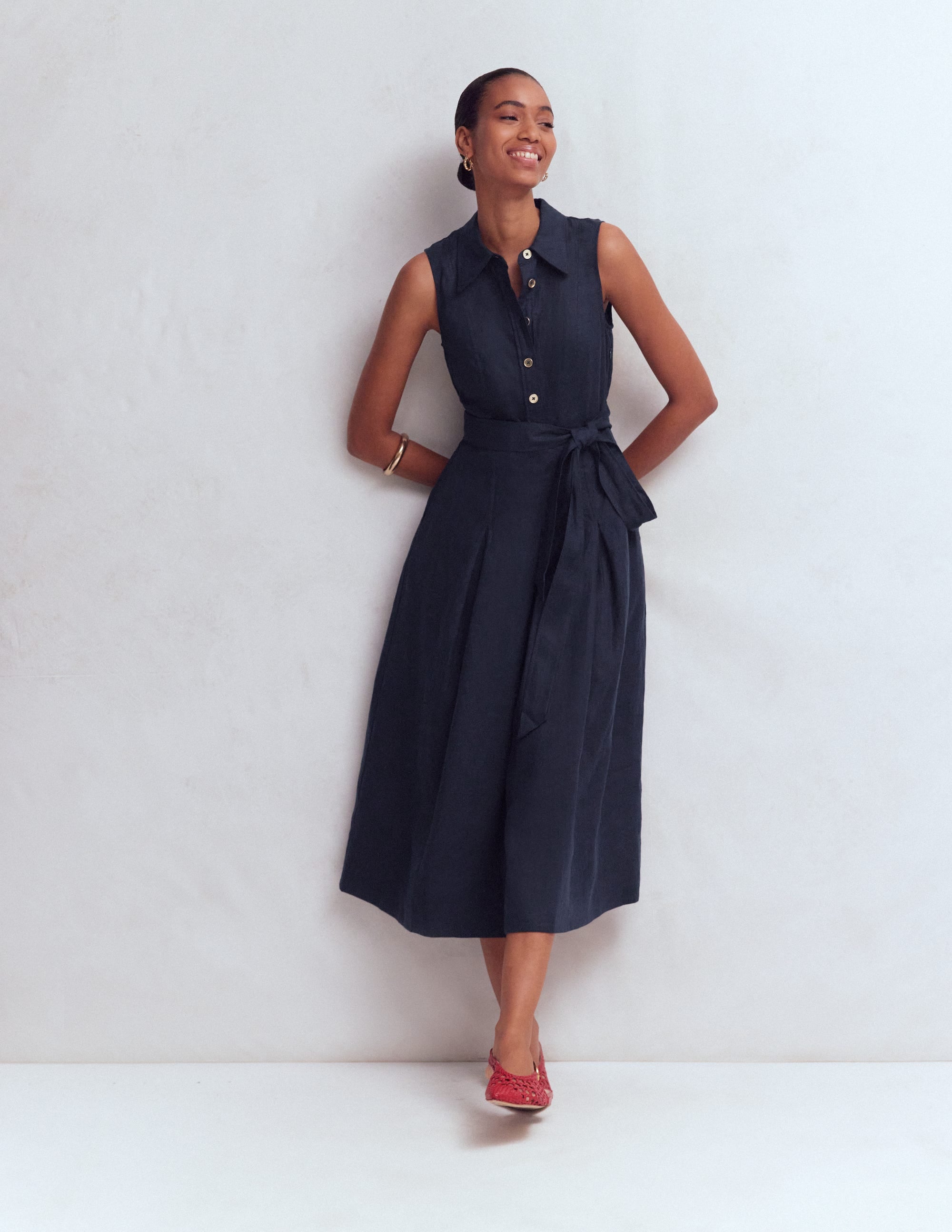 Belinda Linen Shirt Dress - Navy