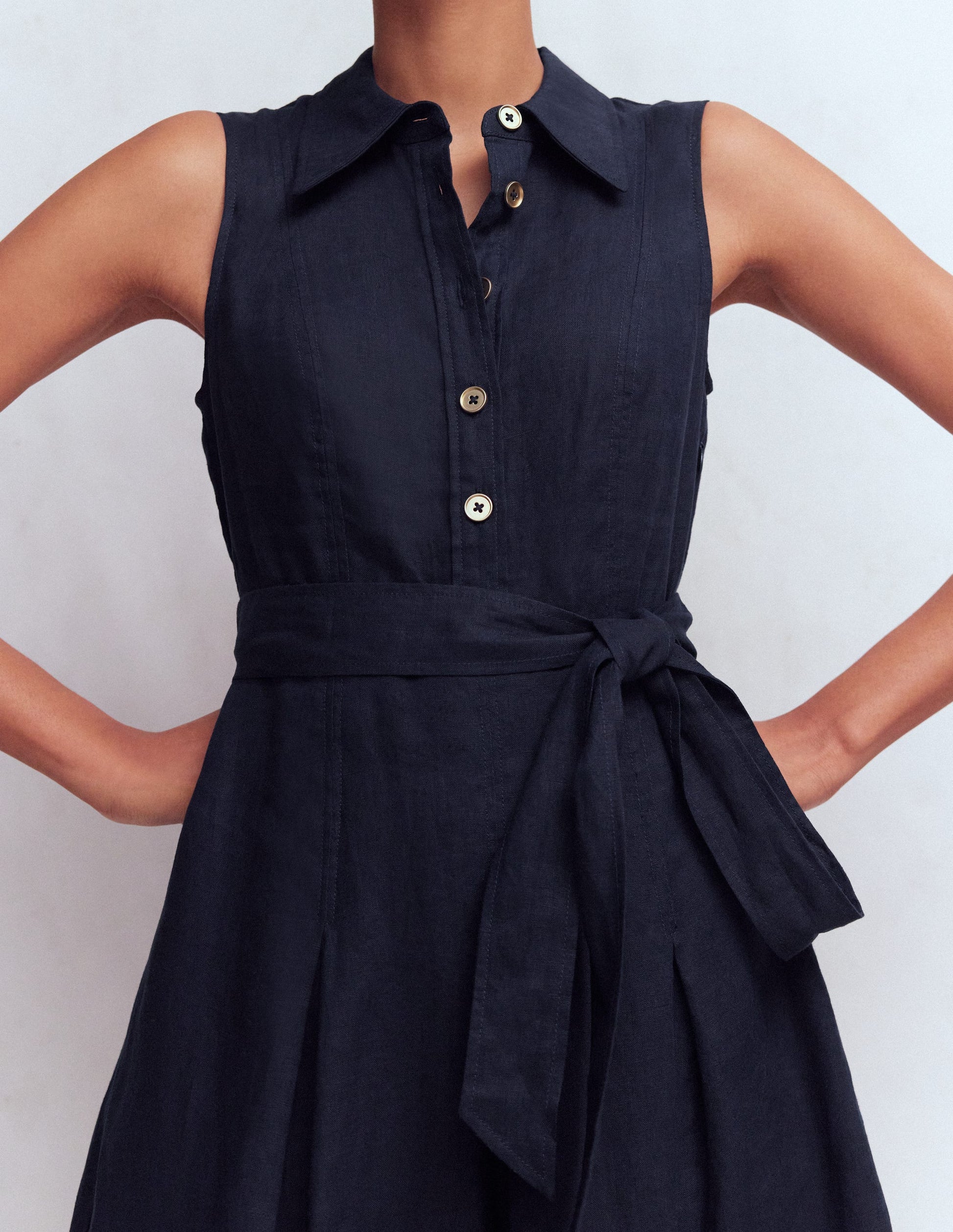 Belinda Linen Shirt Dress-Navy-2