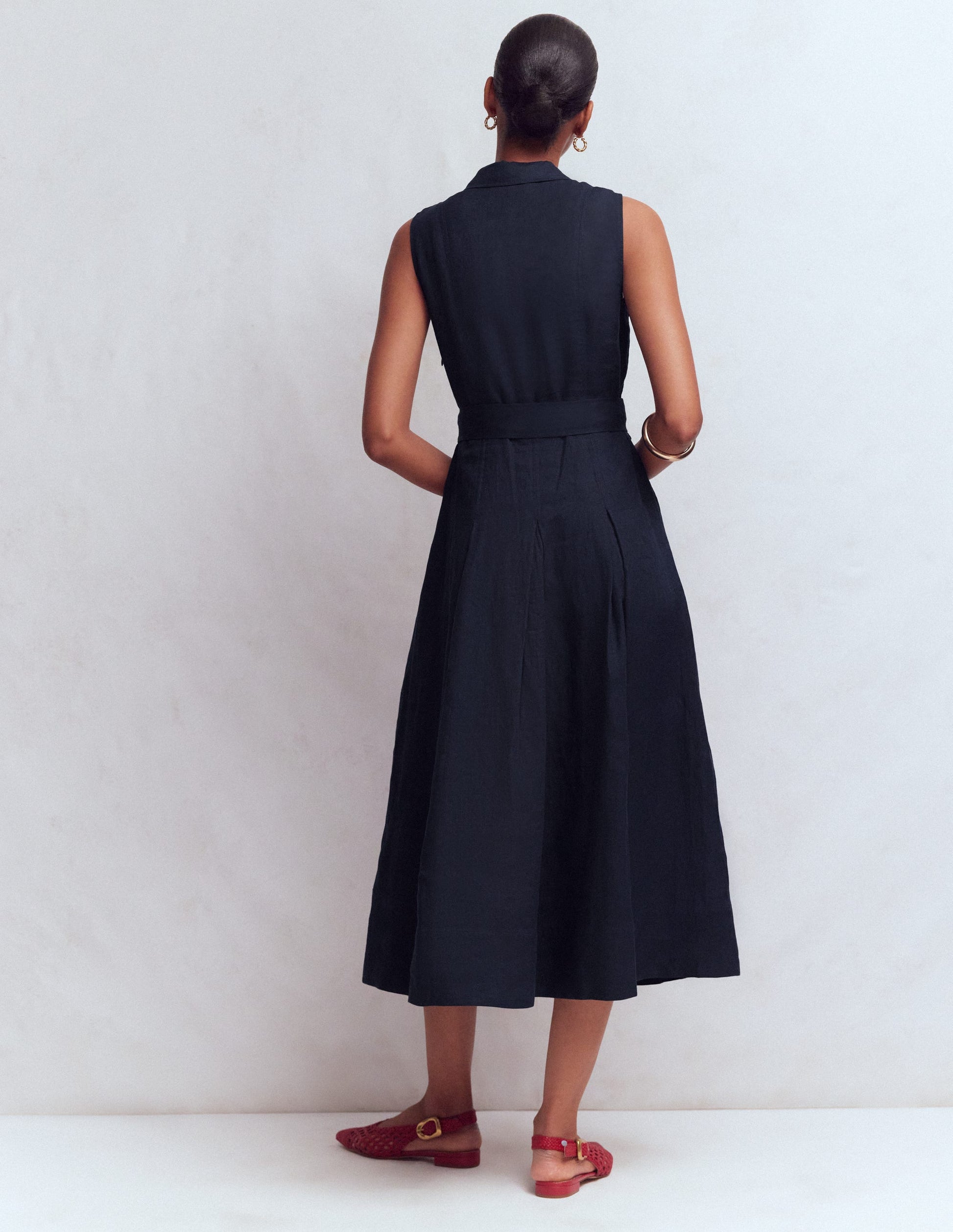 Belinda Linen Shirt Dress-Navy-3