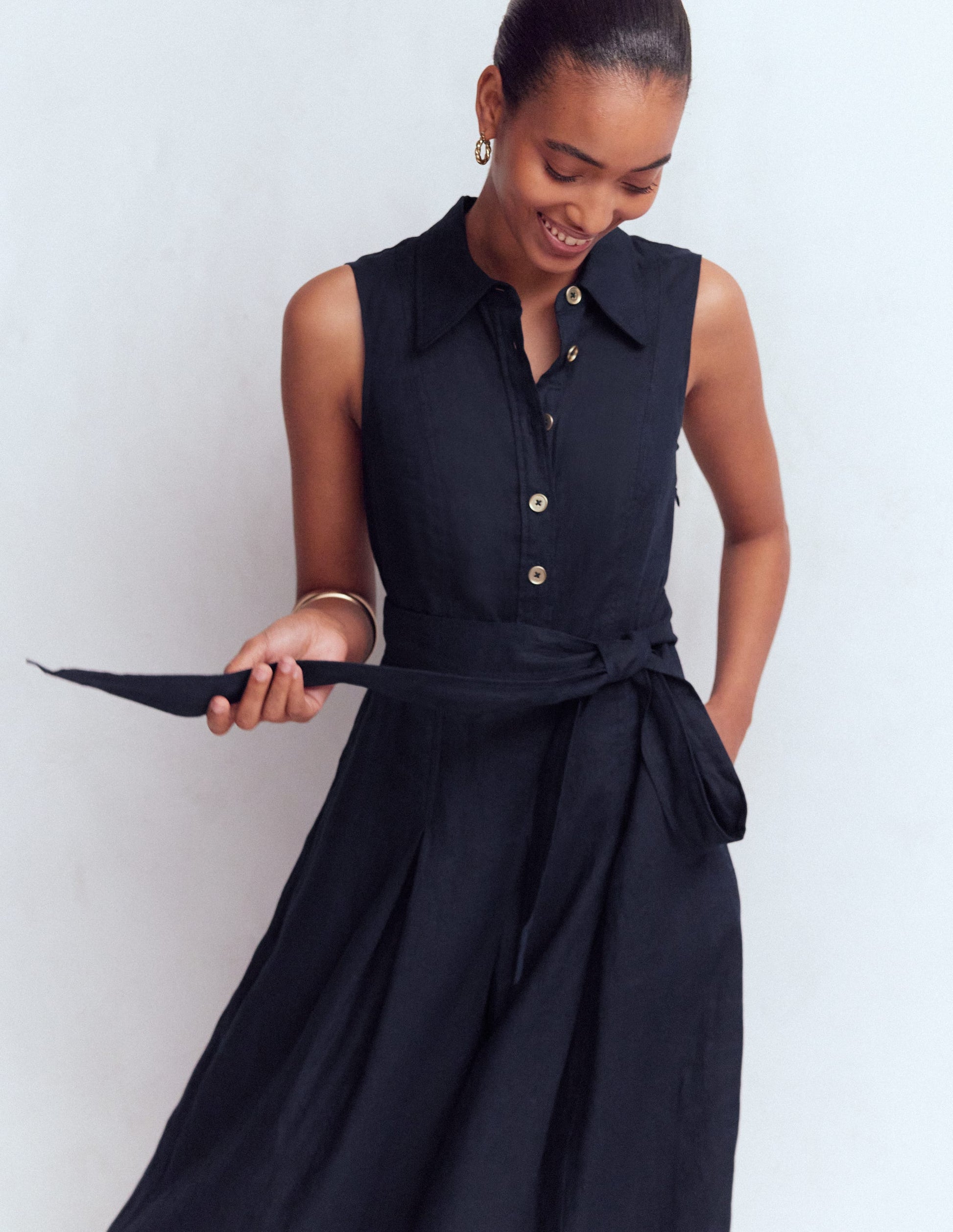 navy linen sleeveless dress Sleeveless Linen Dress ACADIA in Deep Navy Blue
