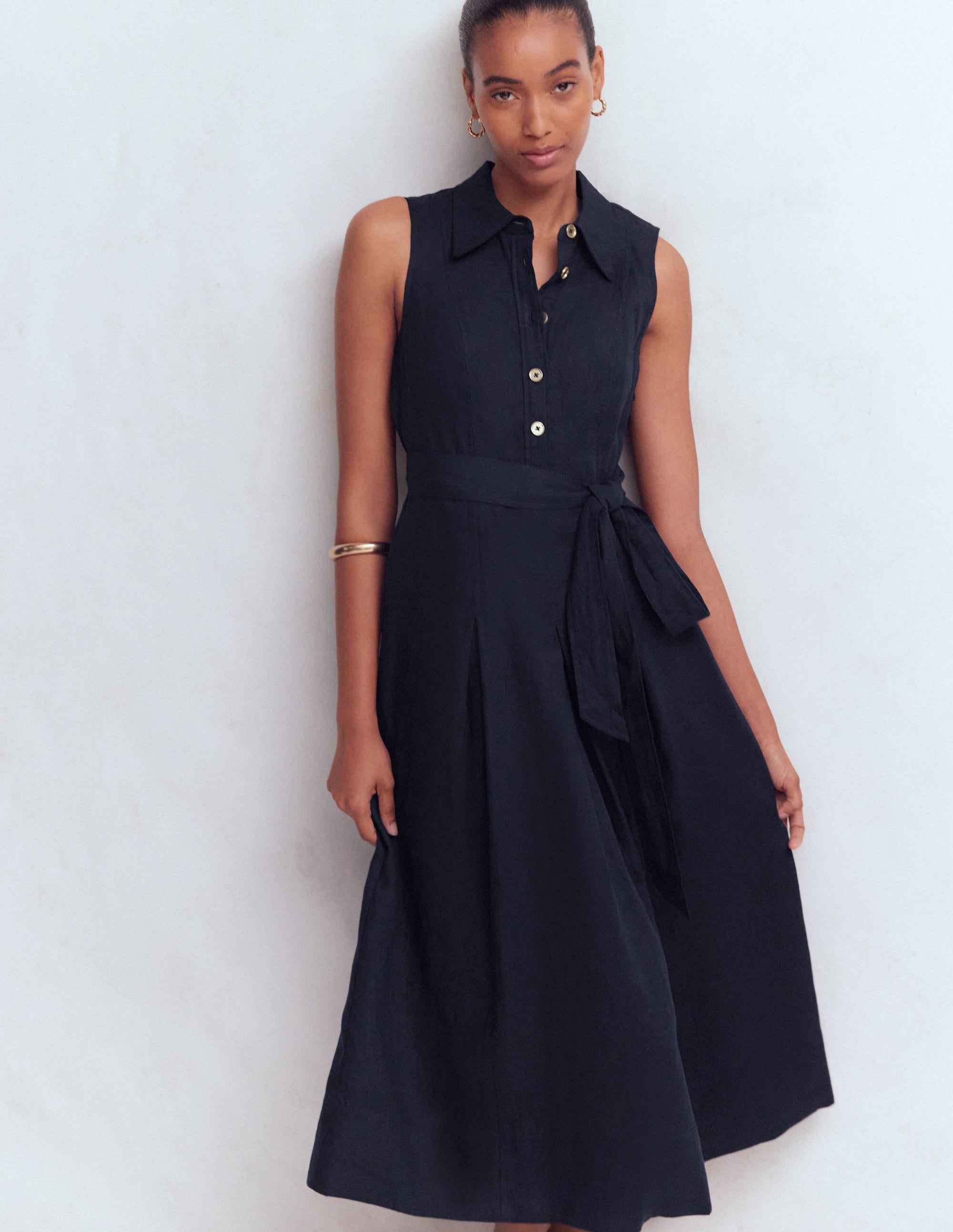 Belinda Linen Shirt Dress - Navy