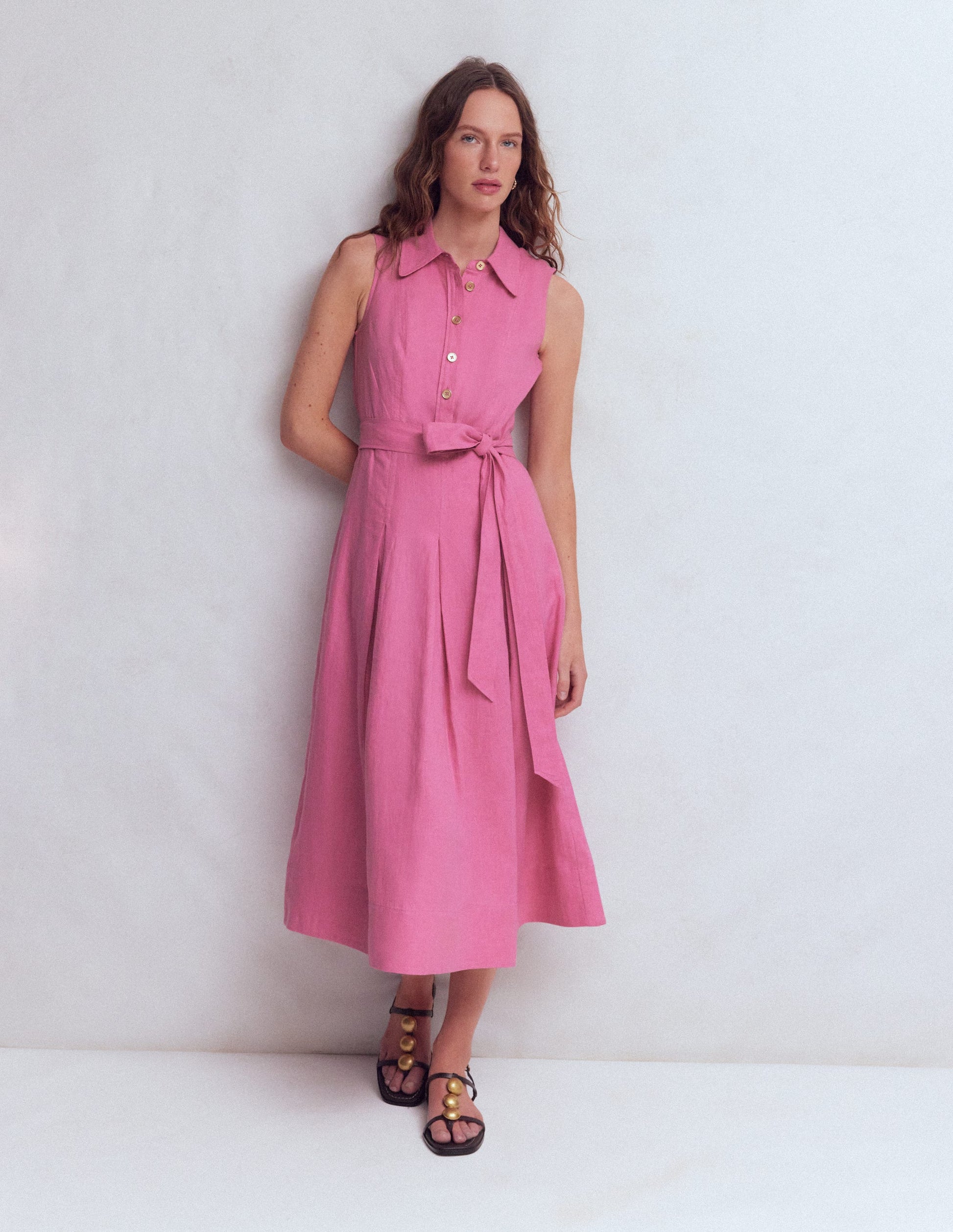 Boden Women's Belinda Linen Shirt Dress in Pink | Size 2