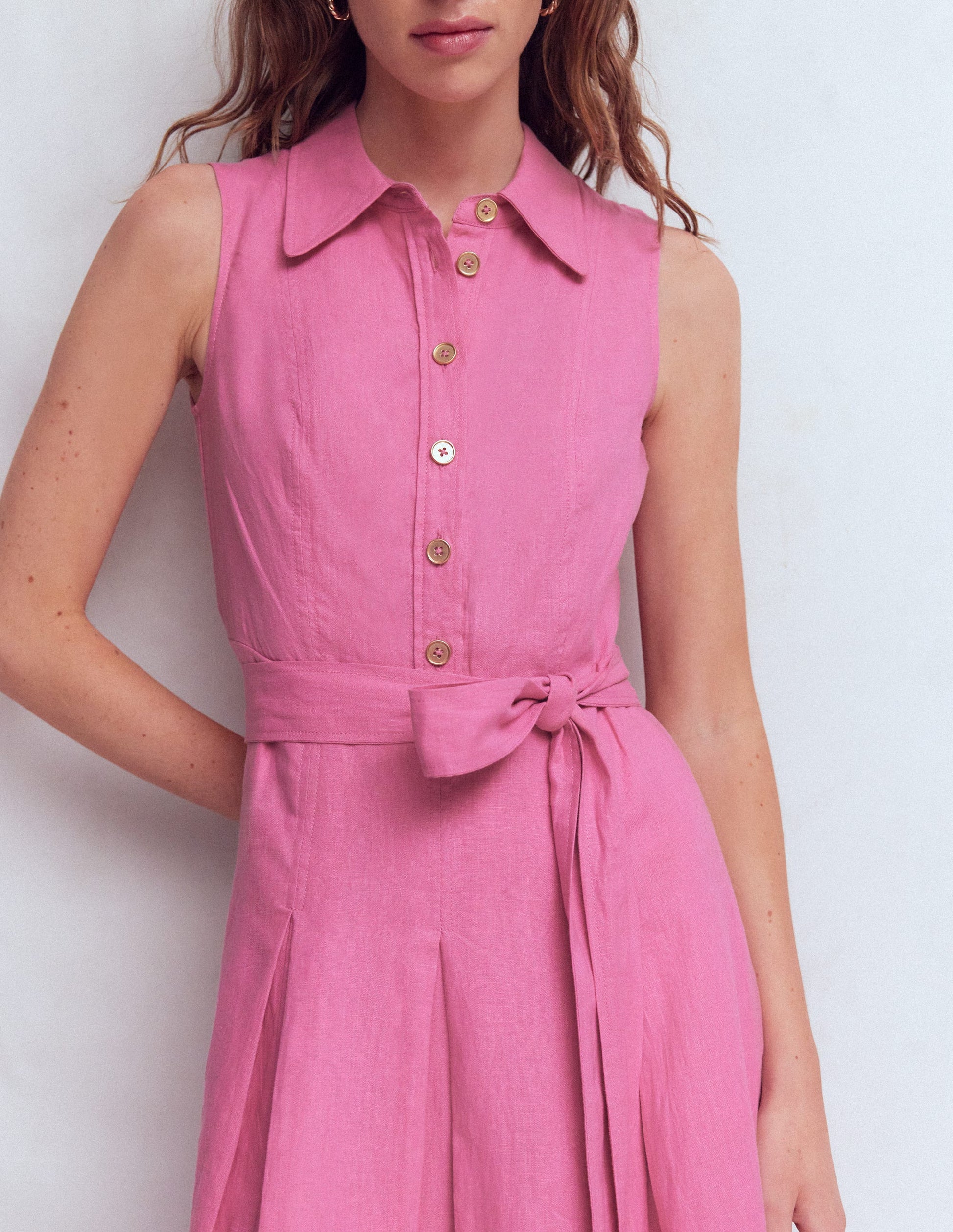 Boden Women's Belinda Linen Shirt Dress in Pink | Size 6 Boden Women's Belinda Linen Shirt Dress in Pink | Size 6