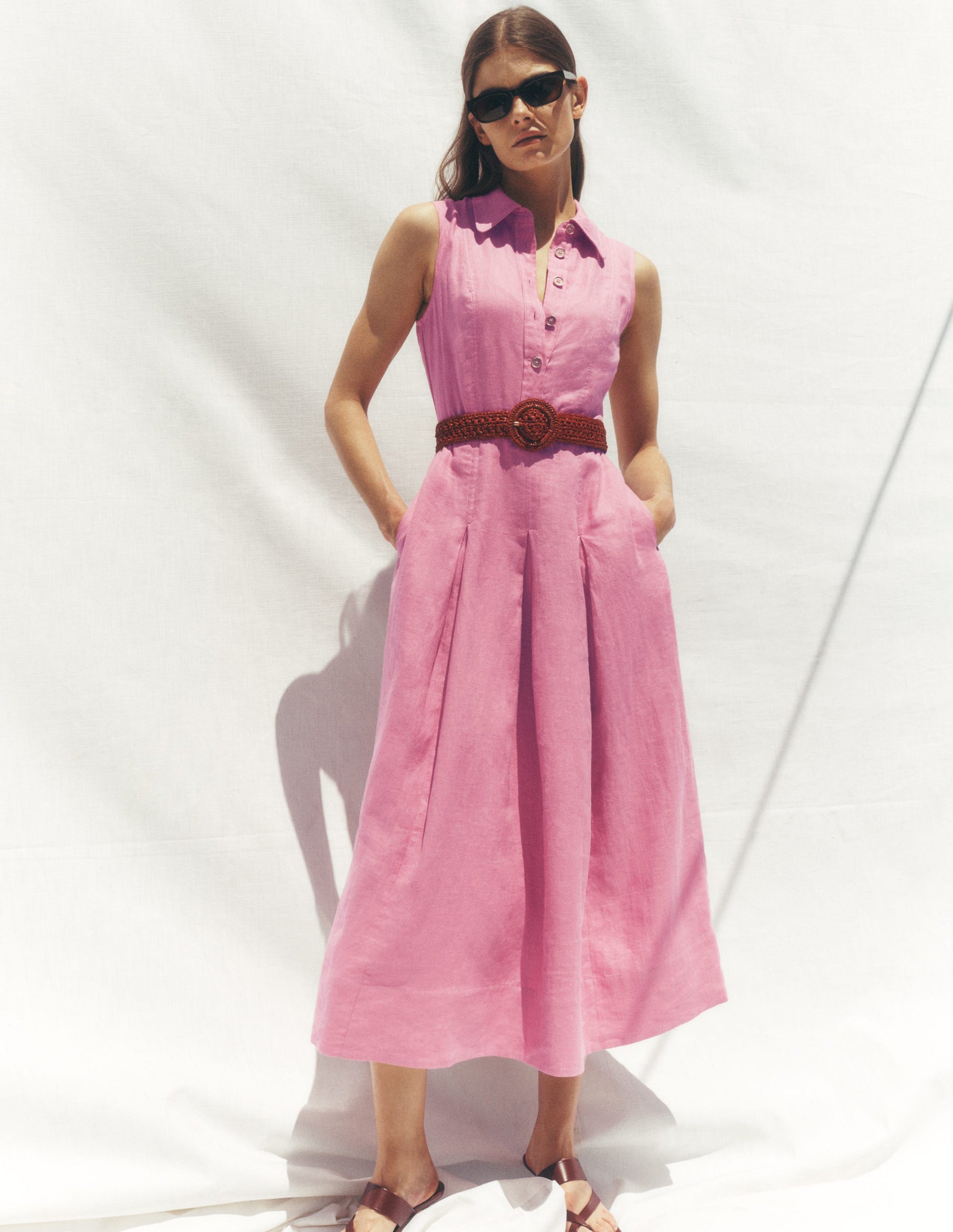open lace back dress Belinda Linen Shirt Dress-Pink Parfait