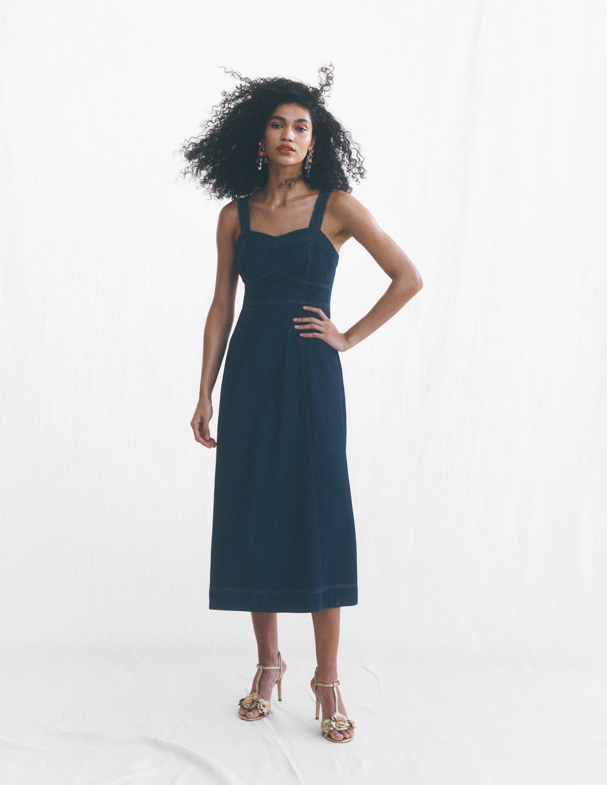 Panelled Bodice Denim Dress-Indigo-6