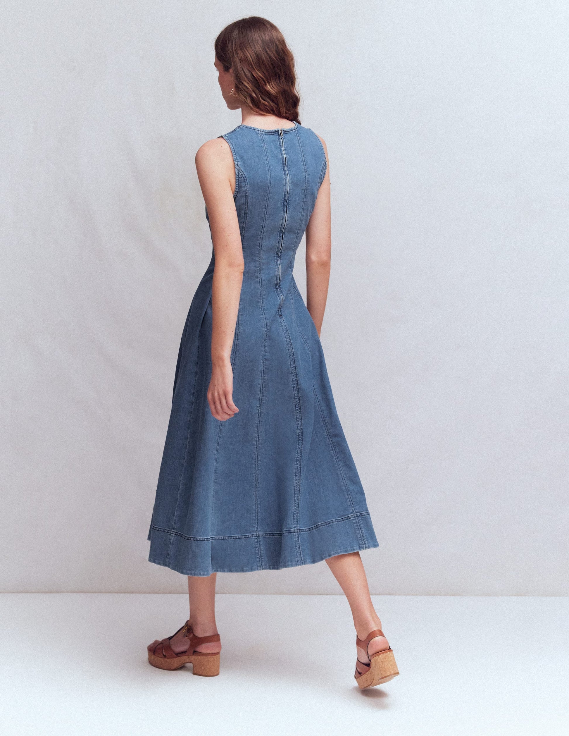 Boden Women's Annet Denim Midi Dress in Blue