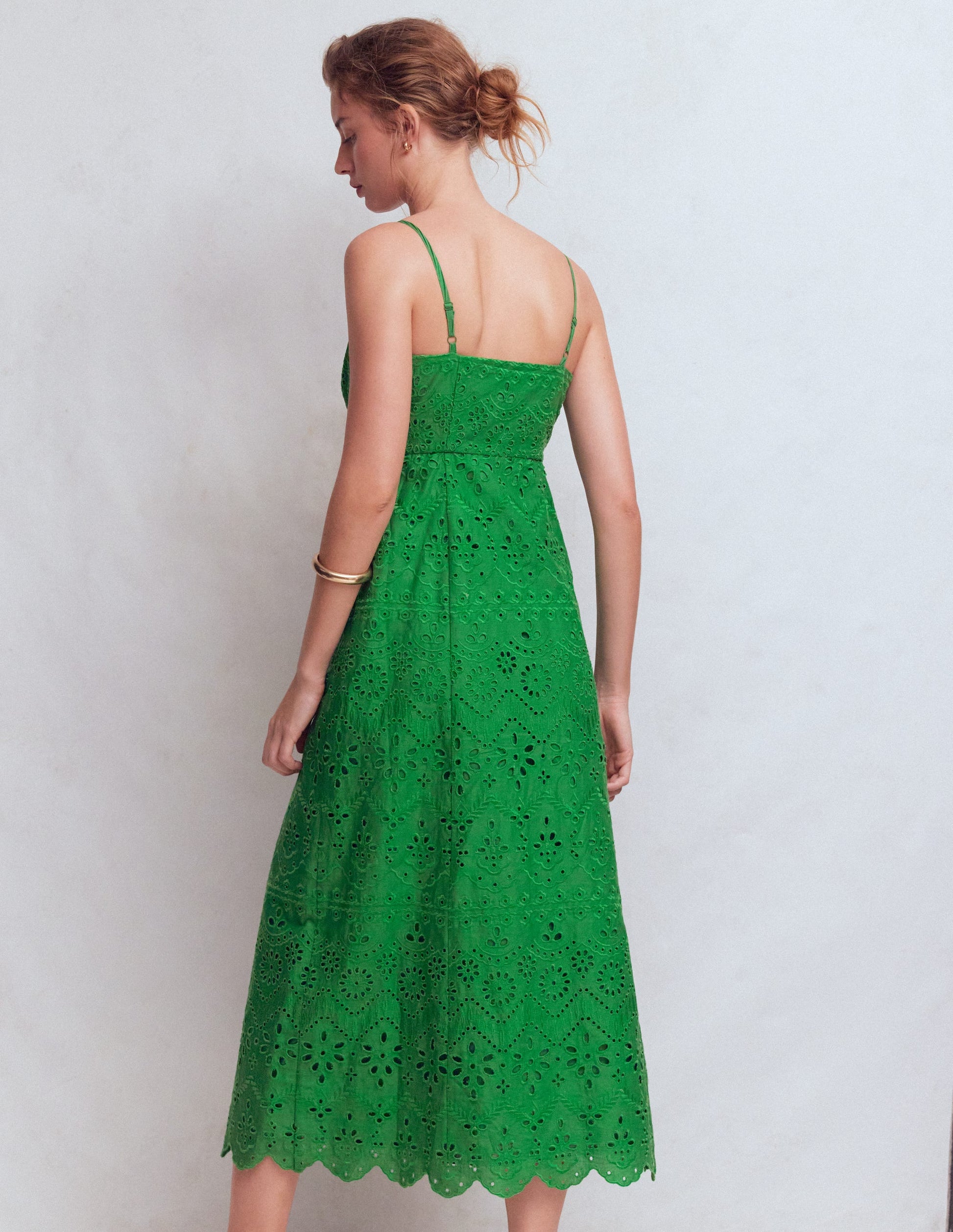 Boden Women's Empire Linen Broderie Dress in Green | Size 8 Boden Women's Empire Linen Broderie Dress in Green | Size 8