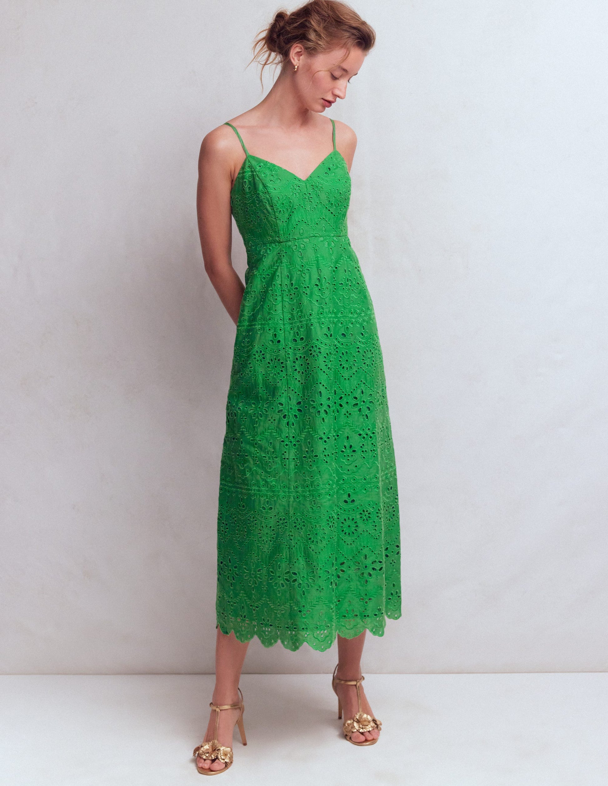 Empire Linen Broderie Dress-Rich Emerald Broderie-4