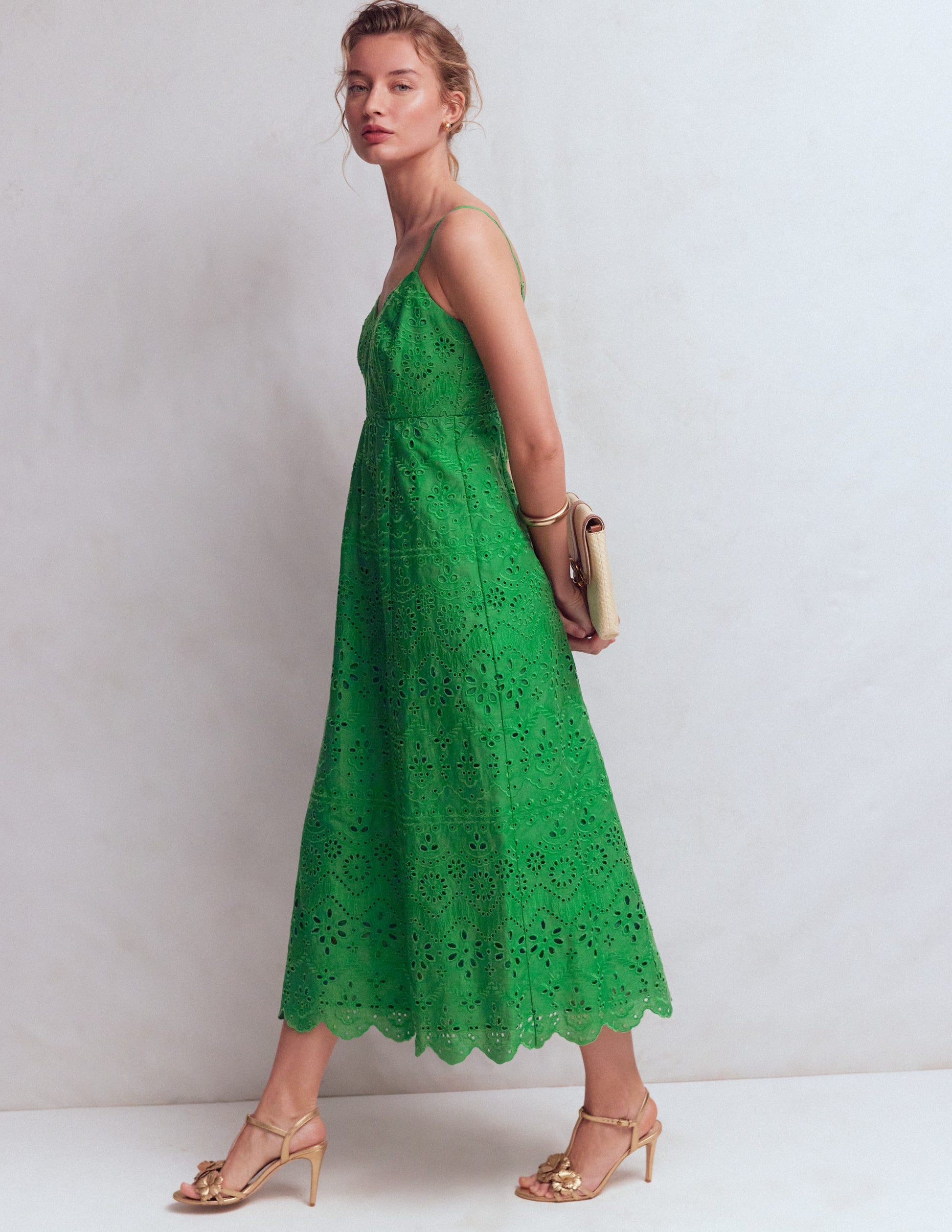 Empire Linen Broderie Dress-Rich Emerald Broderie-6