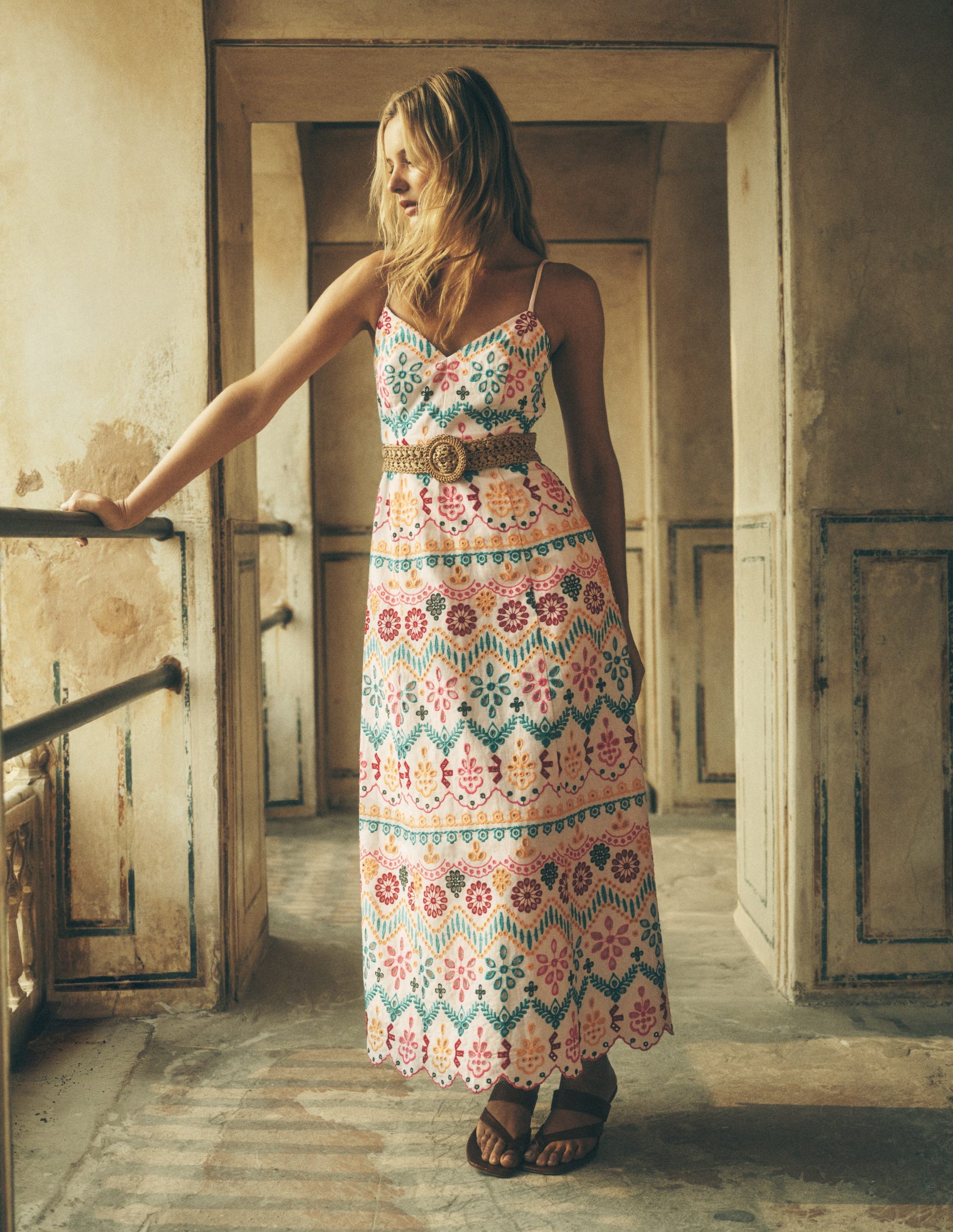 Empire Linen Broderie Dress-Multi Broderie-1