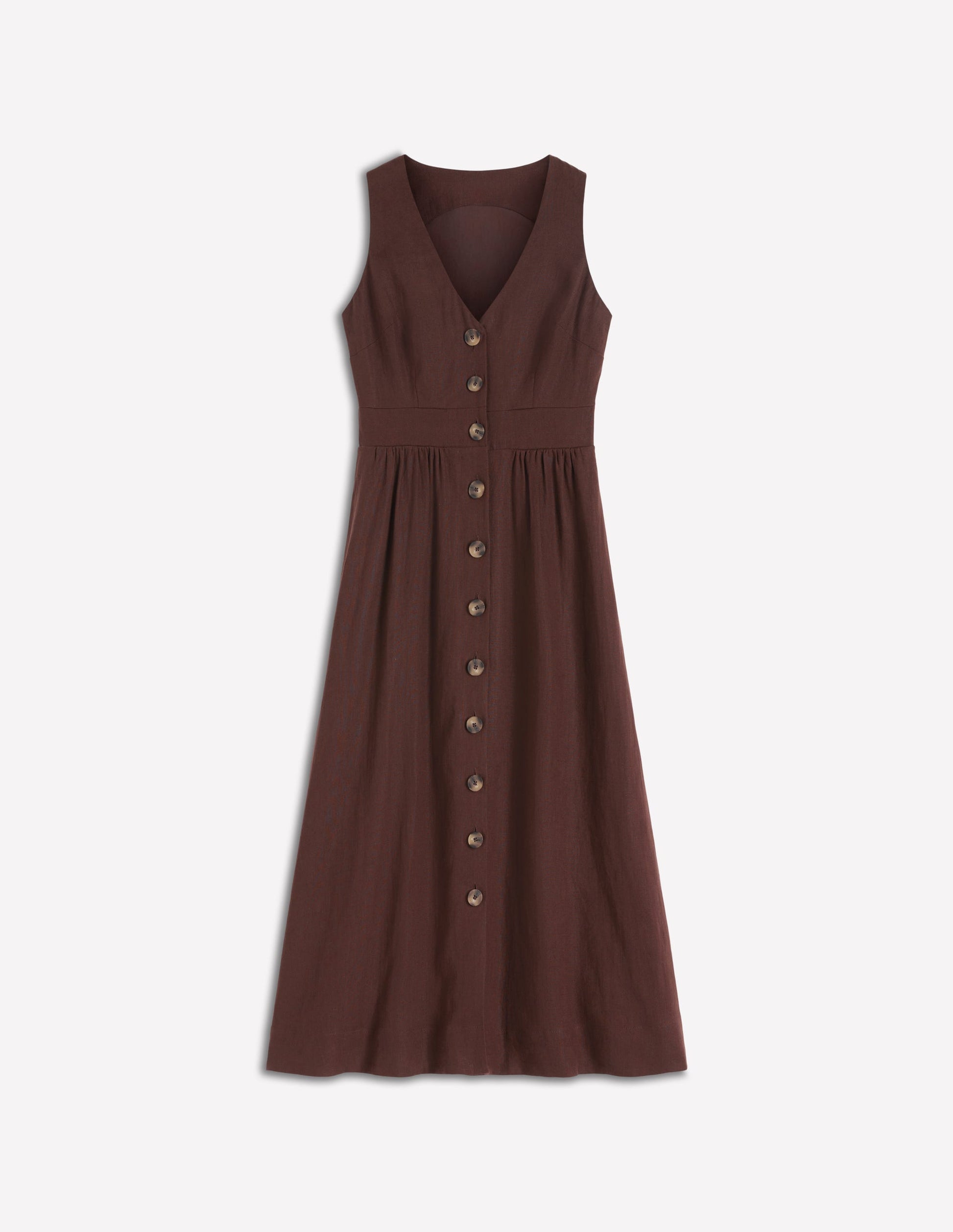 Catherine Button Linen Dress-Bitter Chocolate | Boden USA Catherine Button Linen Dress-Bitter Chocolate | Boden USA