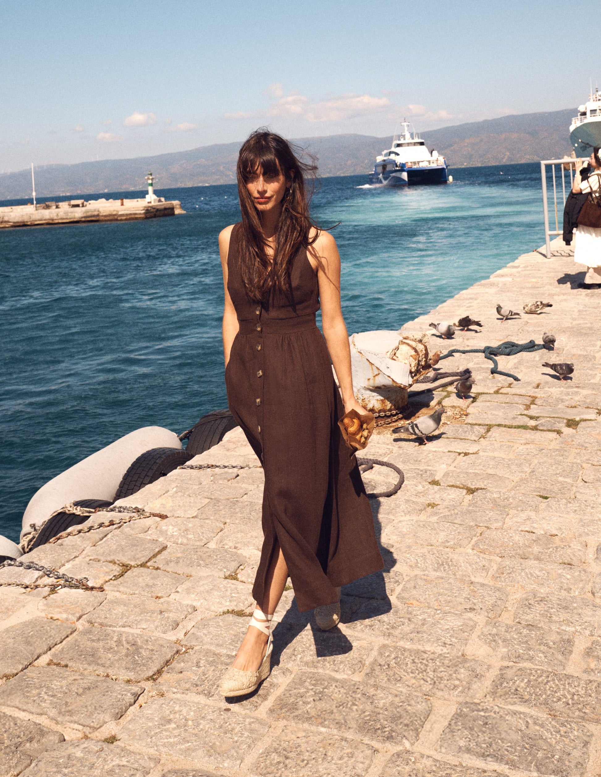 Catherine Button Linen Dress-Bitter Chocolate | Boden USA Catherine Button Linen Dress-Bitter Chocolate | Boden USA