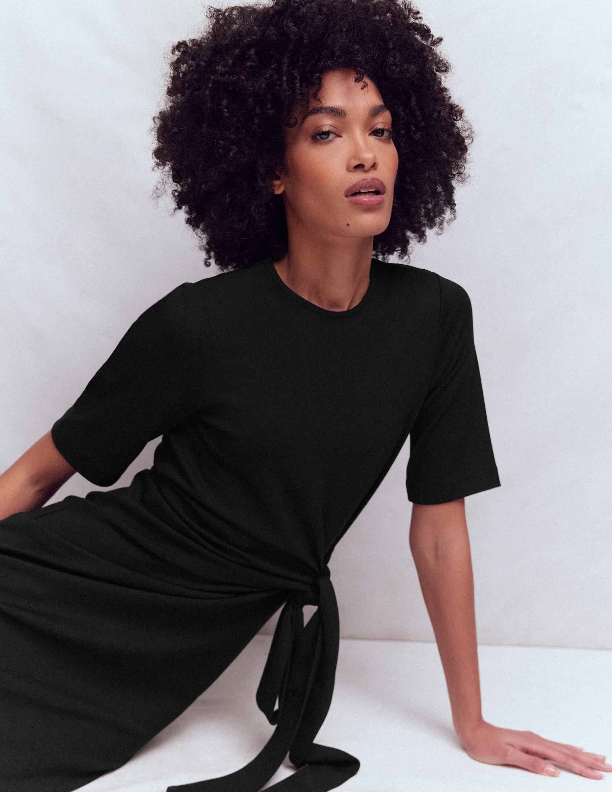 Zinnia Tie Jersey Short Dress-Black | Boden USA