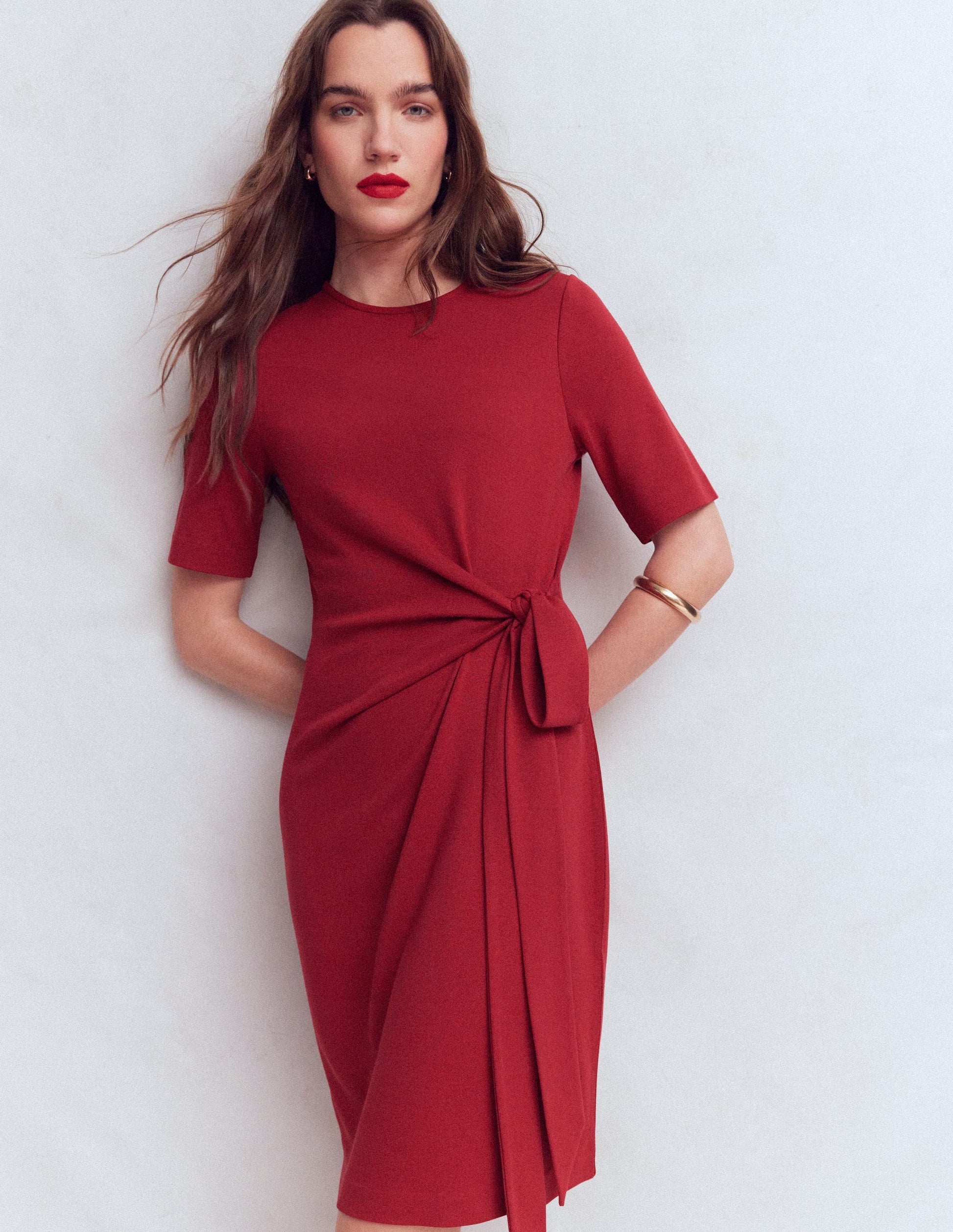 Zinnia Tie Jersey Short Dress-Rich Chestnut-2