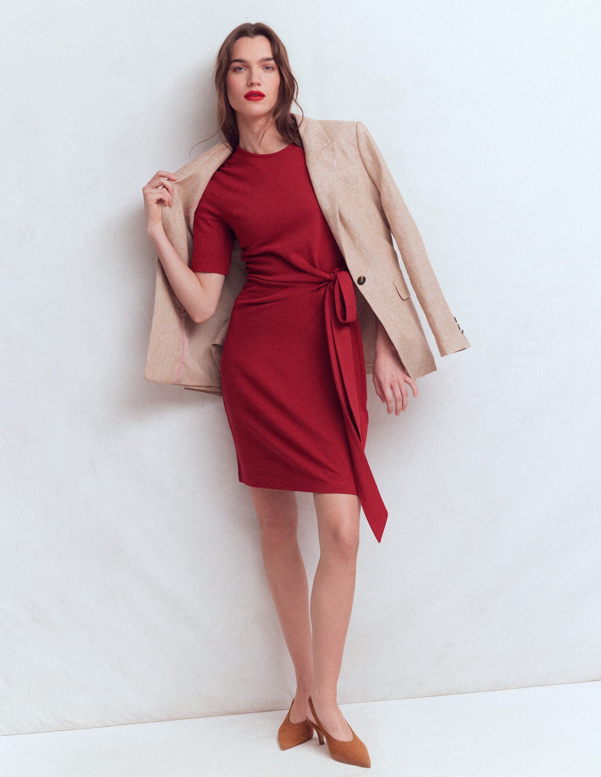 Zinnia Tie Jersey Short Dress-Rich Chestnut-5