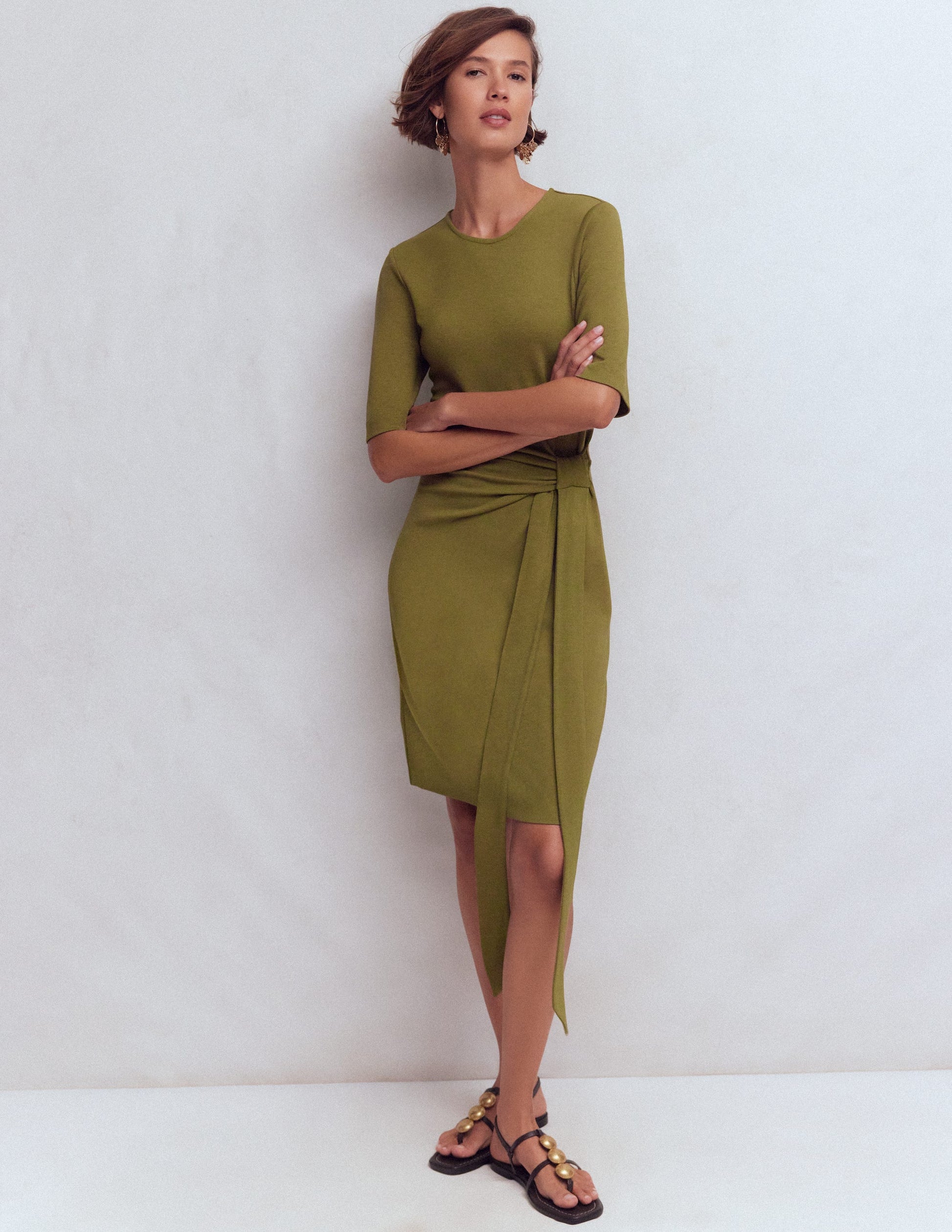 Boden Women's Zinnia Tie Jersey Short Dress in Green | Size 6 Boden Women's Zinnia Tie Jersey Short Dress in Green | Size 6