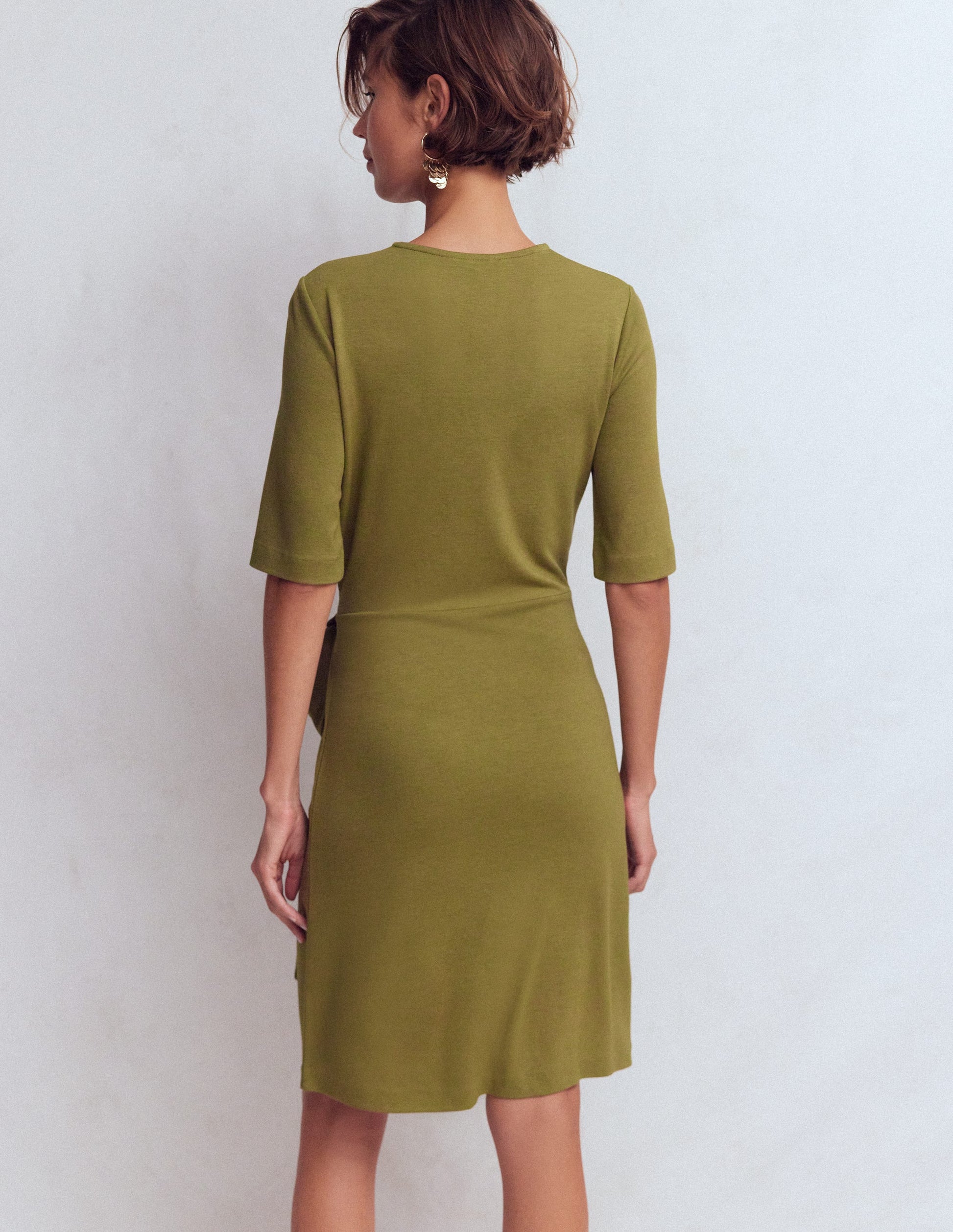 Zinnia Tie Jersey Short Dress-Olive | Boden USA Zinnia Tie Jersey Short Dress-Olive | Boden USA