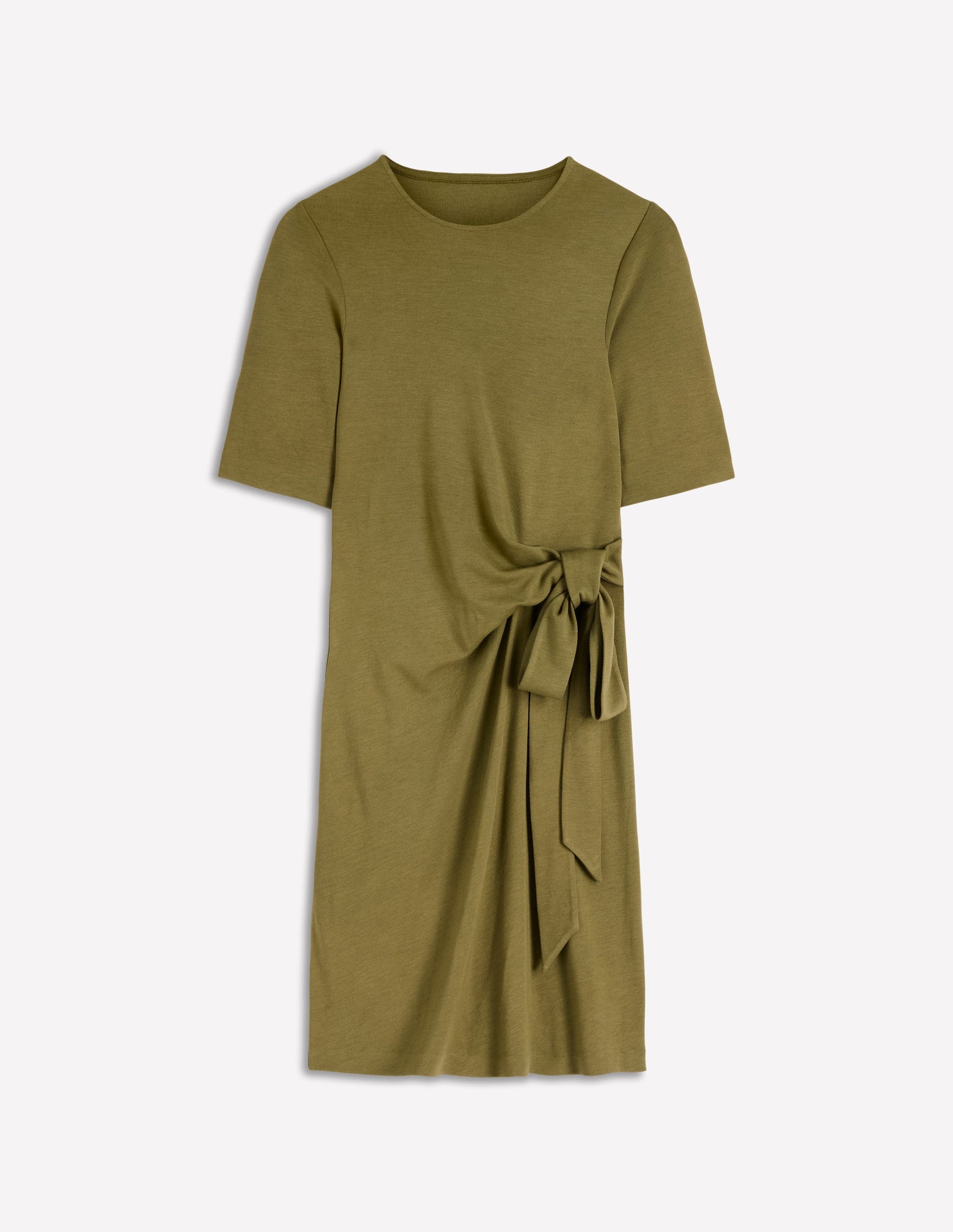 Zinnia Tie Jersey Short Dress-Olive-10