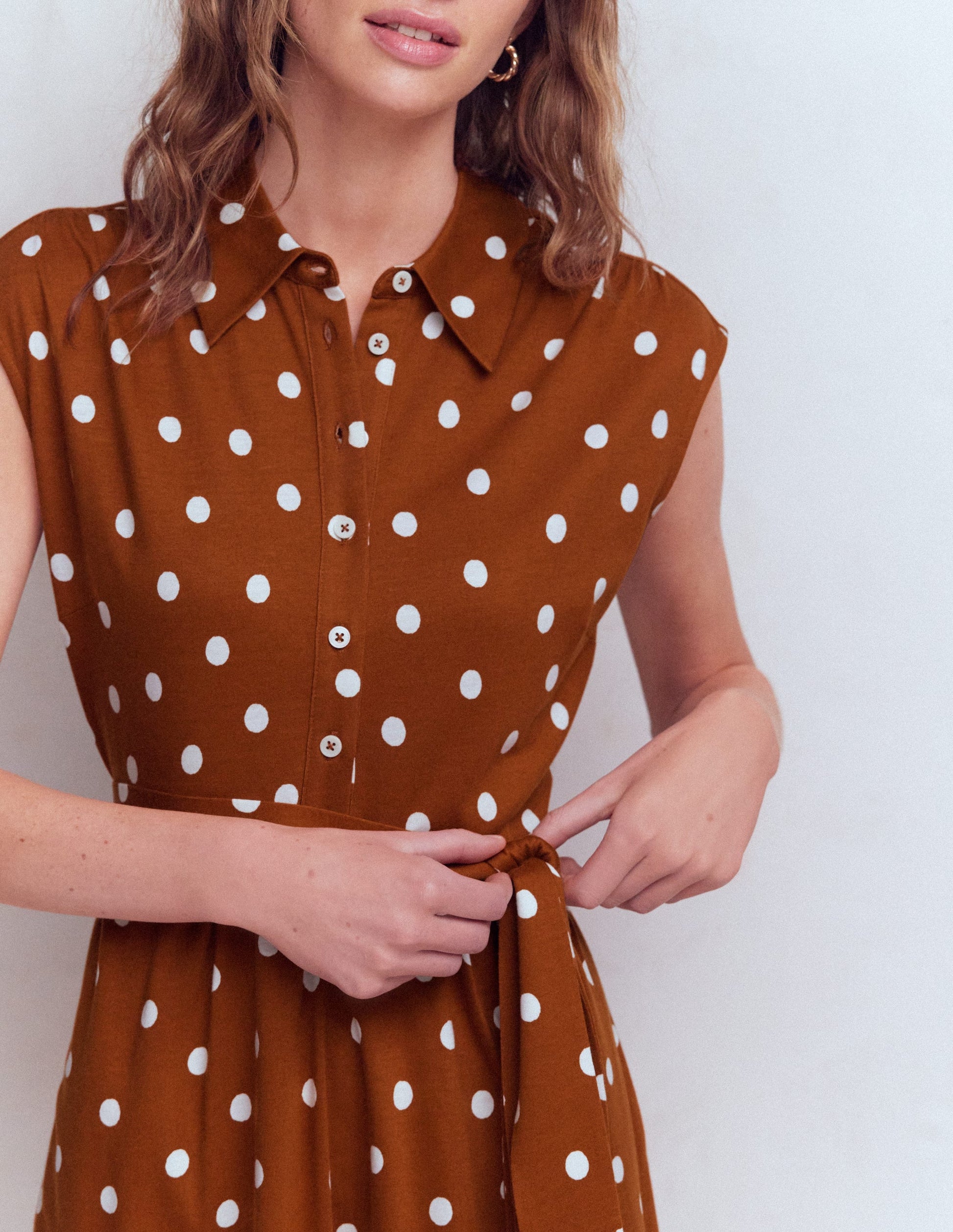 Boden Women's Honor Short Jersey Shirt Dress in Brown