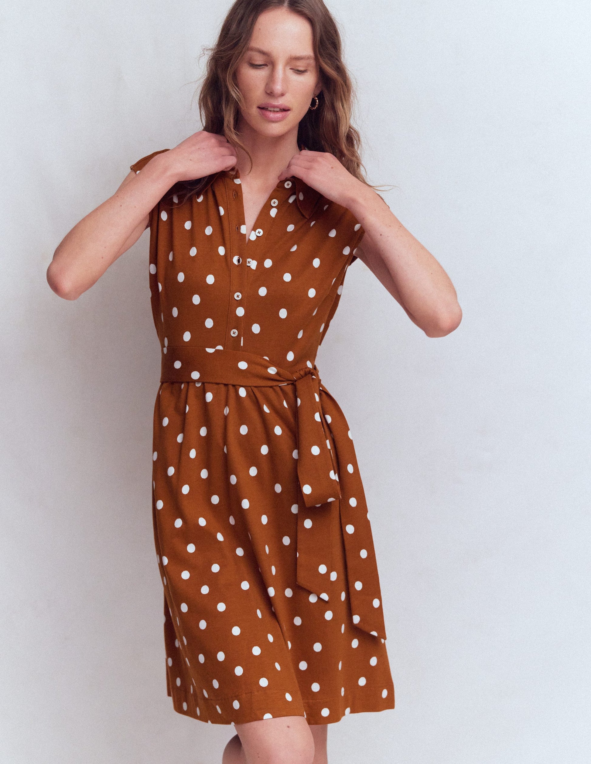 Boden Women's Honor Short Jersey Shirt Dress in Brown | Size 16/18
