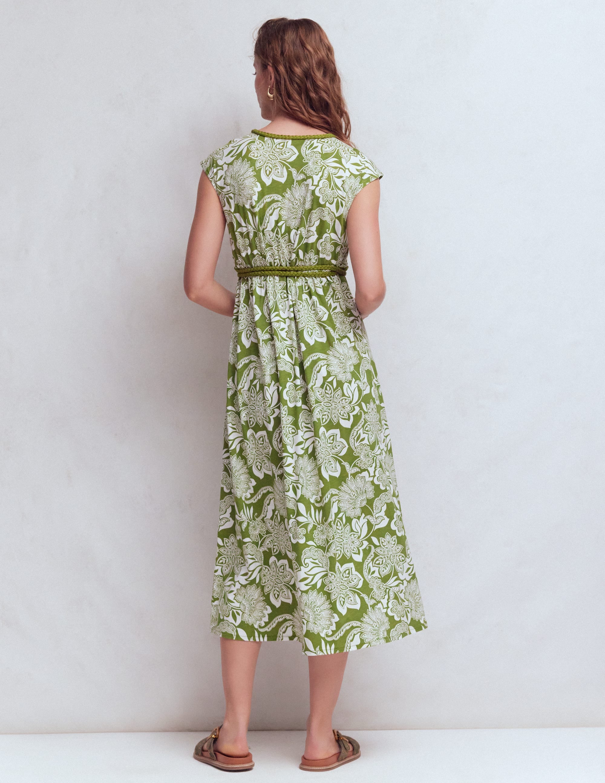 Heidi Ruched Rope Jersey Dress-Olive, Elegant Blossom - Image 3