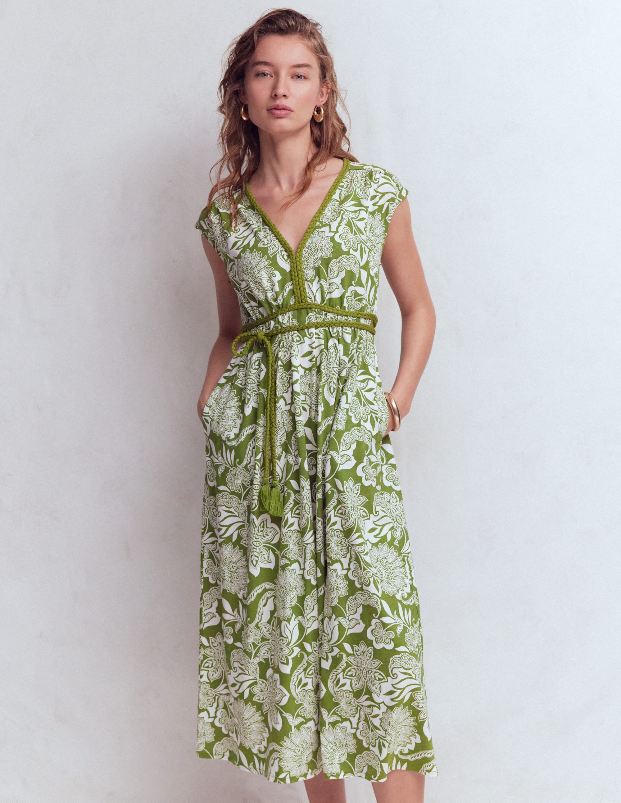 Heidi Ruched Rope Jersey Dress-Olive, Elegant Blossom - Image 4