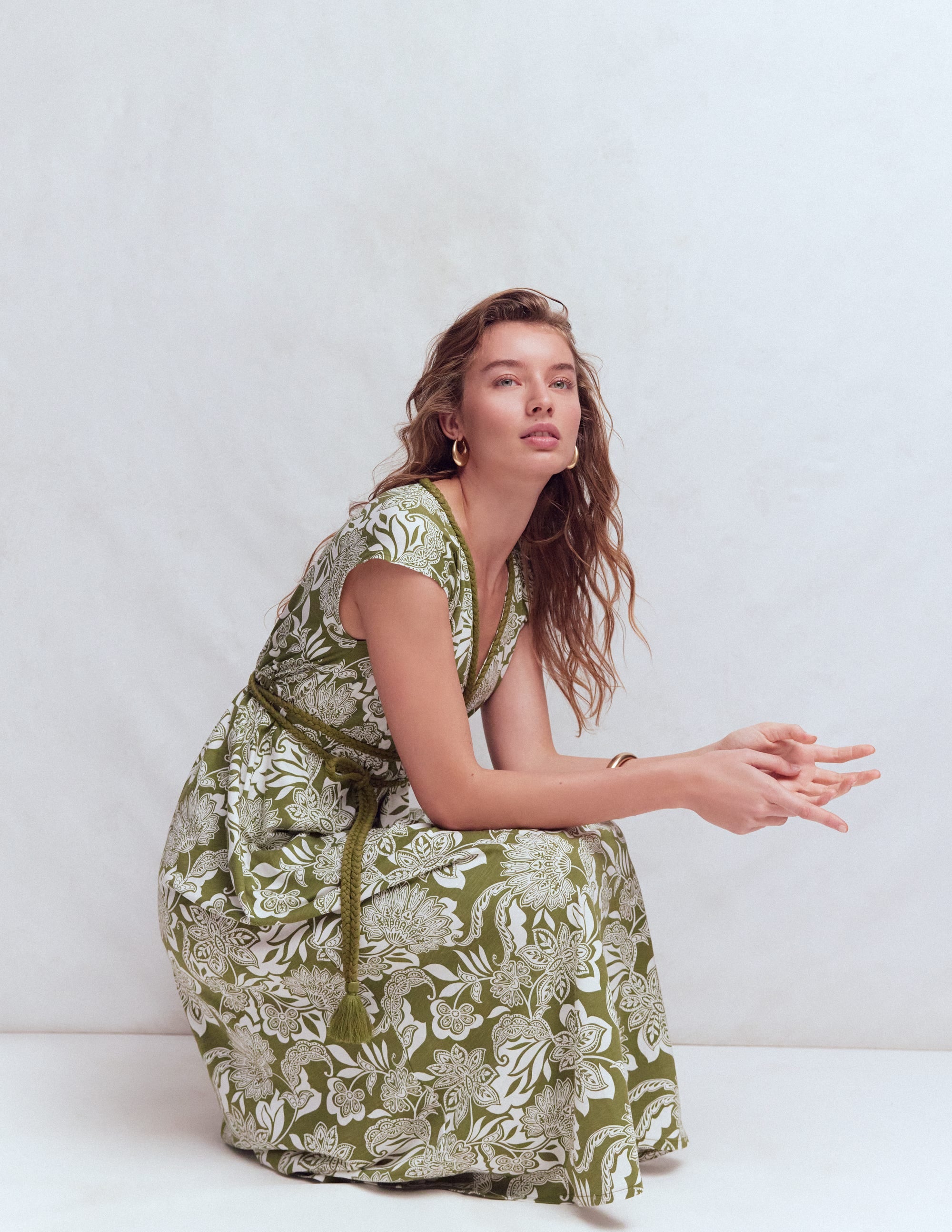 Heidi Ruched Rope Jersey Dress-Olive, Elegant Blossom - Image 5