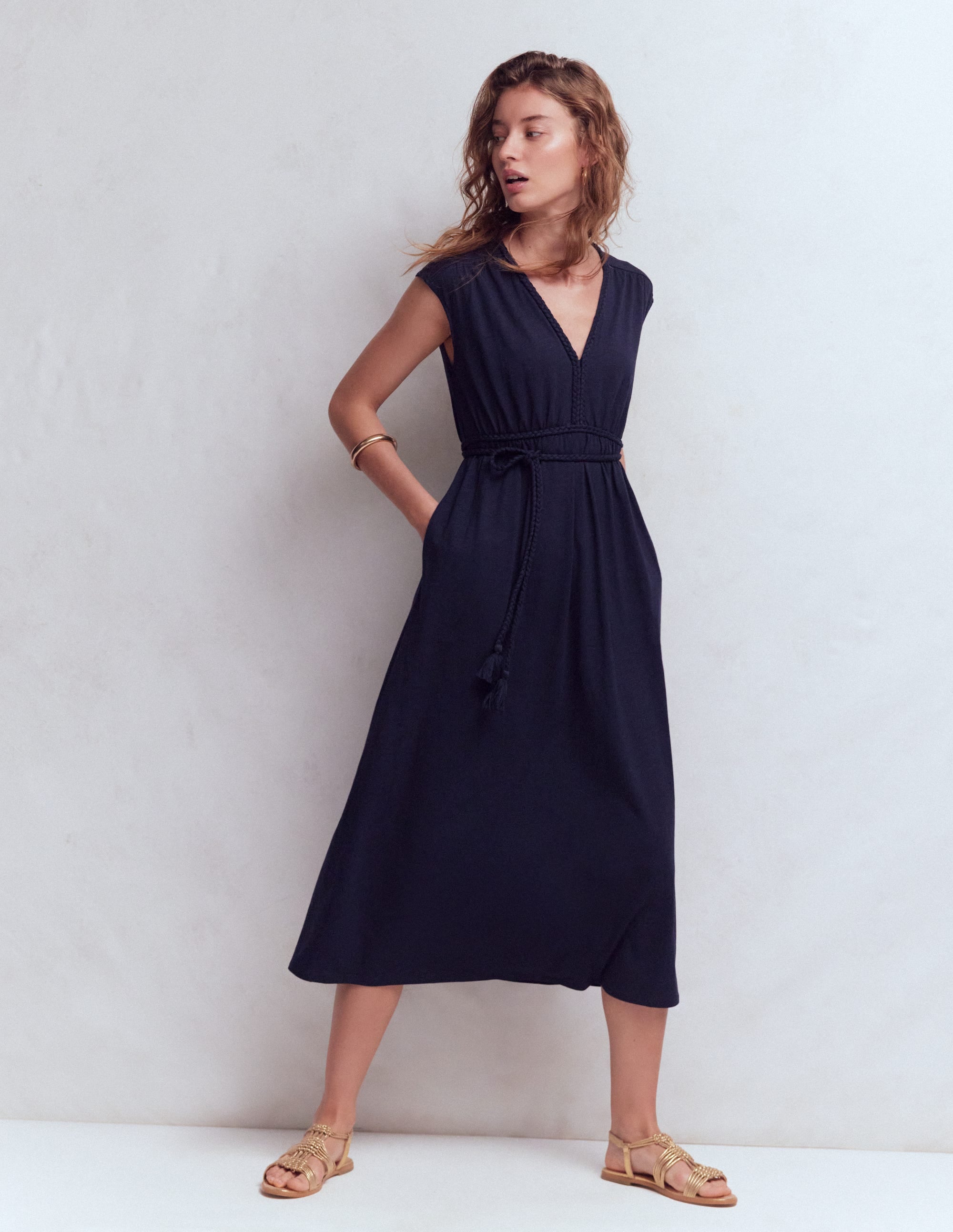 Heidi Ruched Rope Jersey Dress - Navy