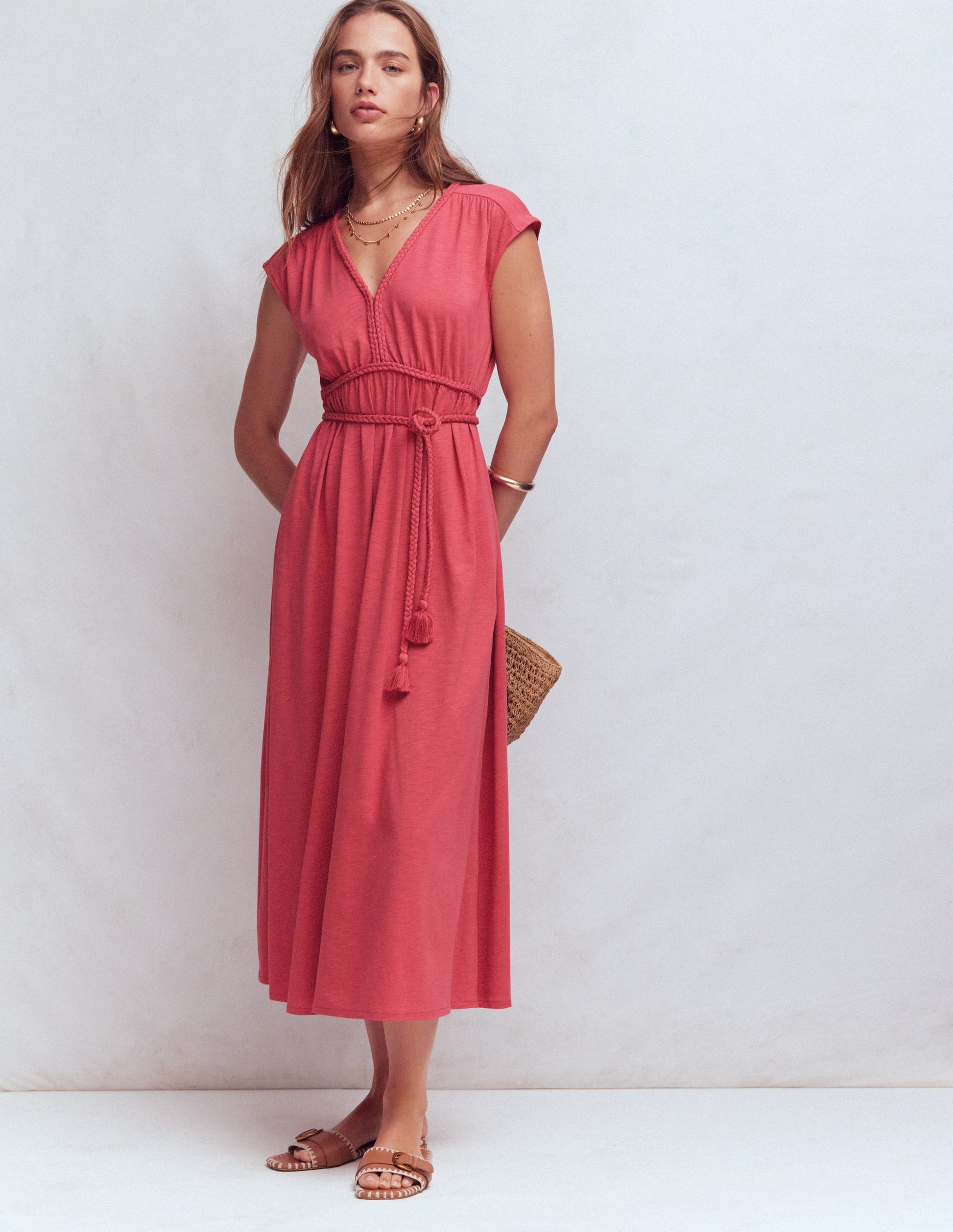 Boden Women's Heidi Ruched Rope Jersey Dress in Pink | Size 8 Boden Women's Heidi Ruched Rope Jersey Dress in Pink | Size 8